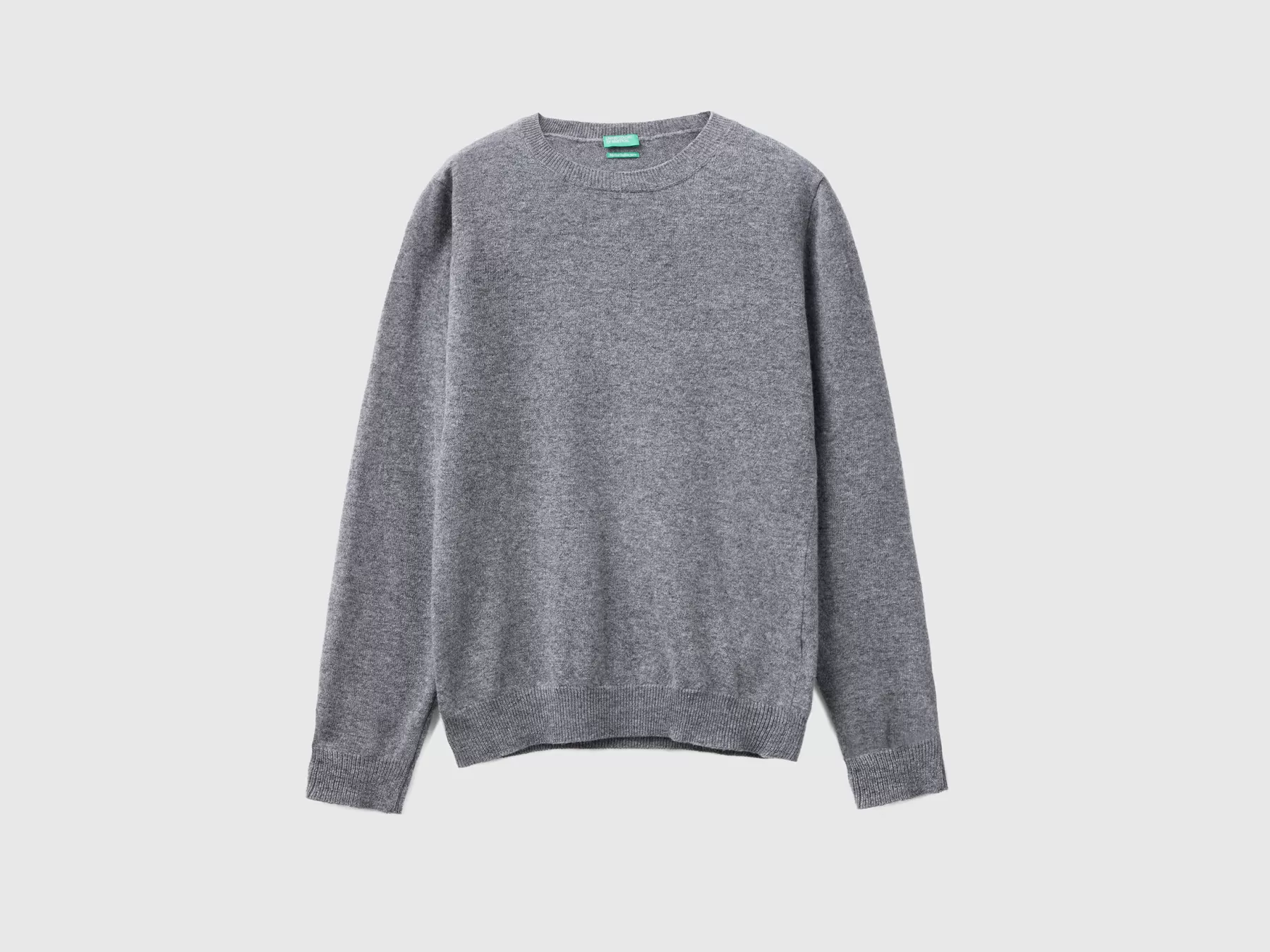 Benetton Maglia Girocolloin Lana Merino Grigio Flash Sale