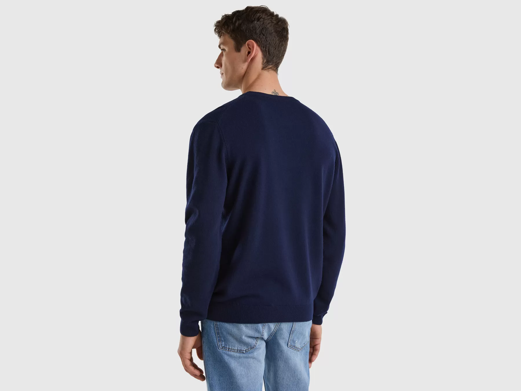 Benetton Maglia Girocolloin Pura Lana Merino Blu Scuro Online