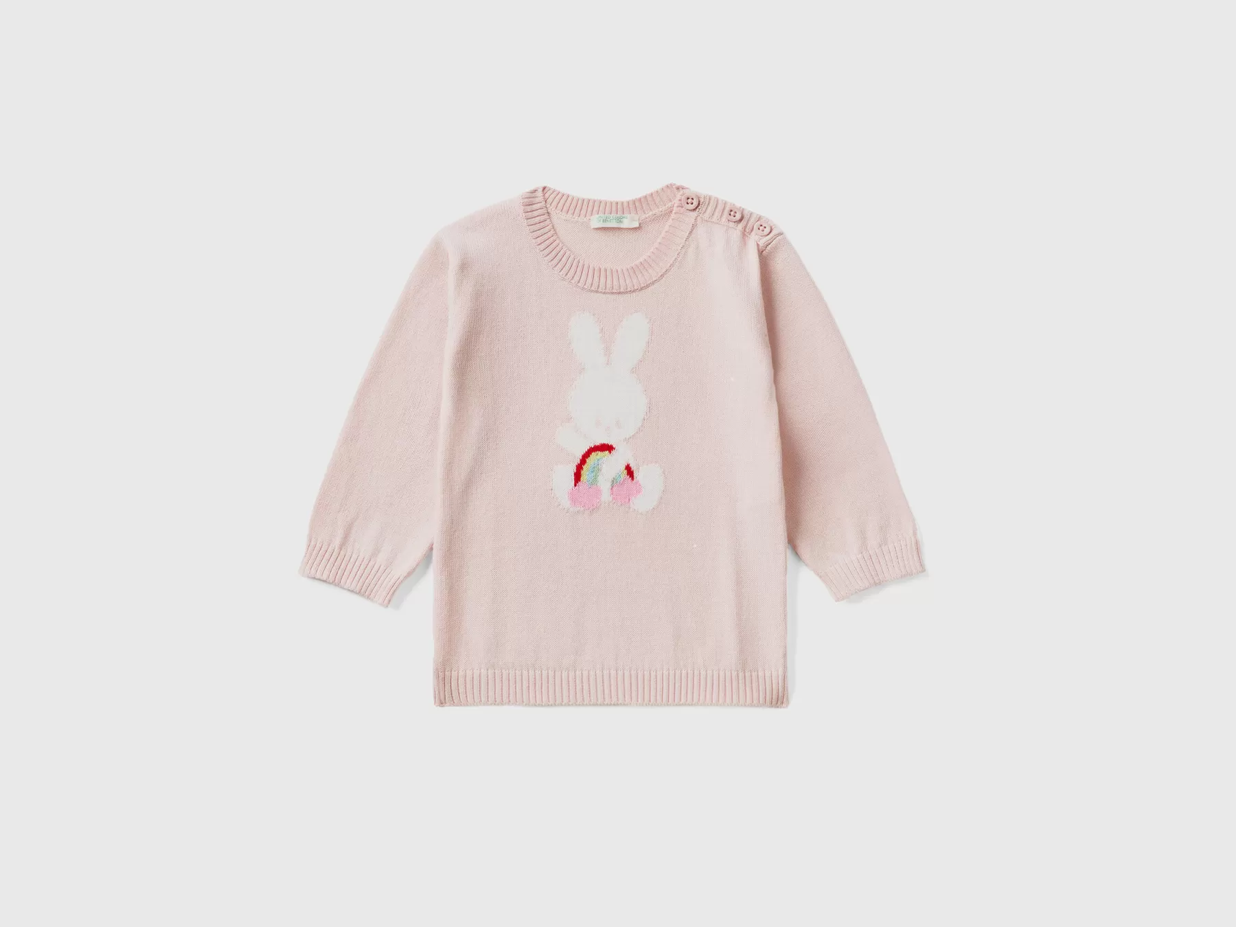 Benetton Maglia In Cotone Con Intarsio Rosa Clearance