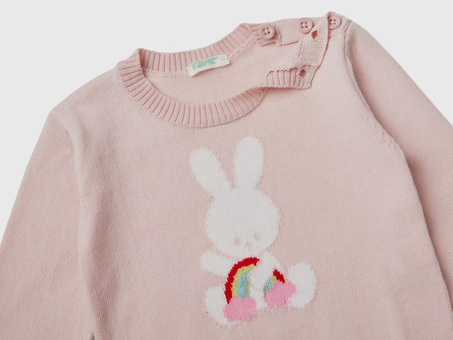 Benetton Maglia In Cotone Con Intarsio Rosa Clearance