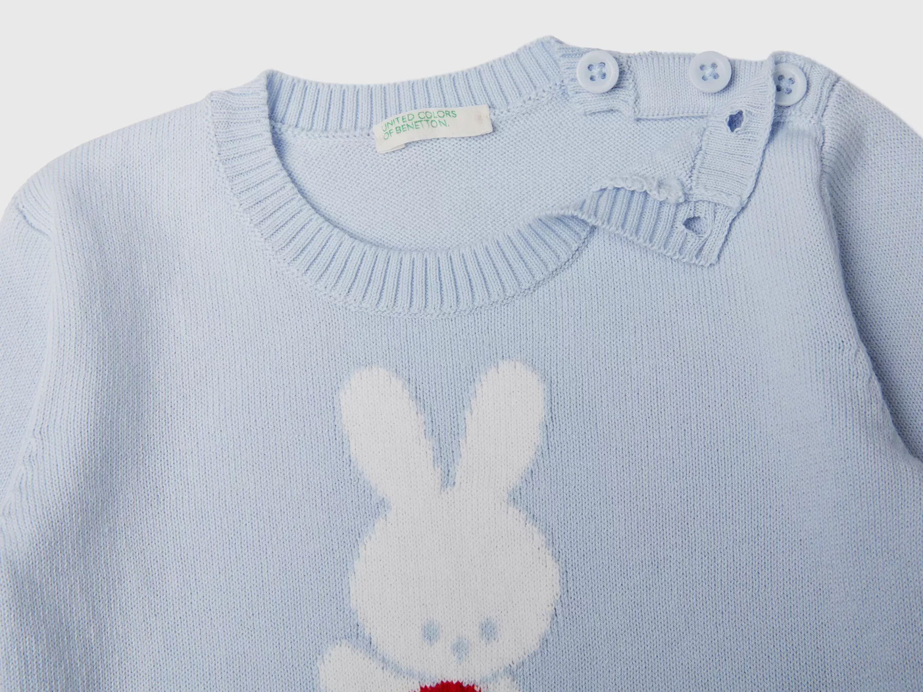 Benetton Maglia In Cotone Con Intarsio Celeste Best Sale