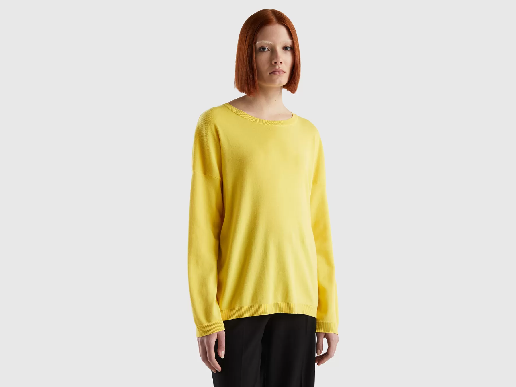 Benetton Maglia In Cotone Con Scollo Rotondo Giallo Flash Sale