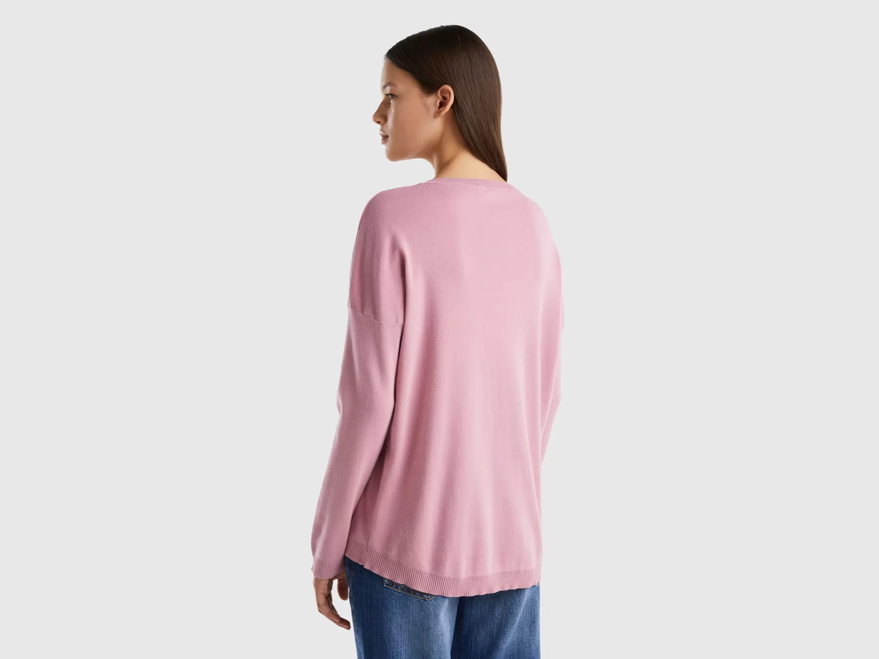 Benetton Maglia In Cotone Con Scollo Rotondo Rosa Fashion