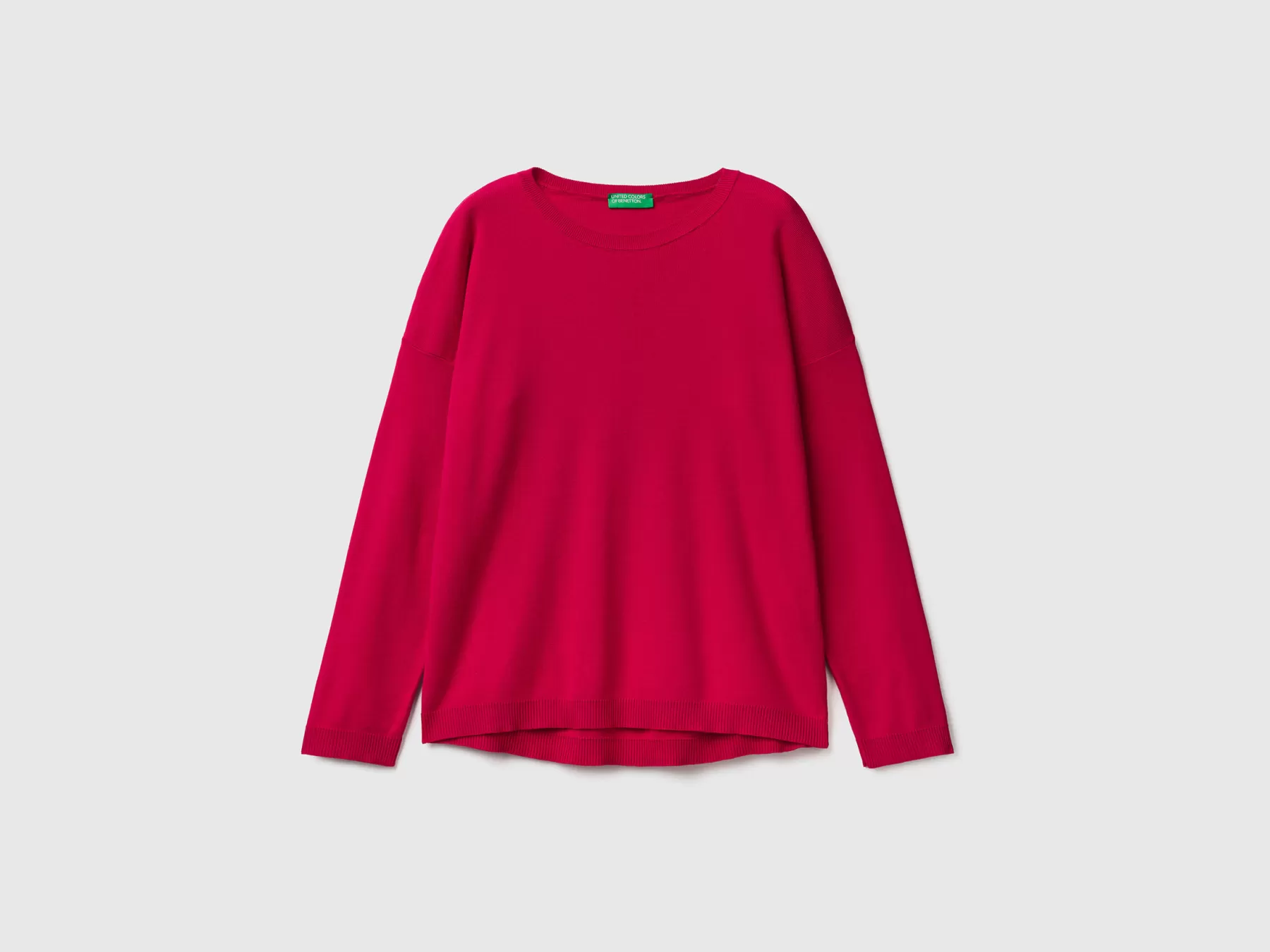 Benetton Maglia In Cotone Con Scollo Rotondo Fucsia Fashion