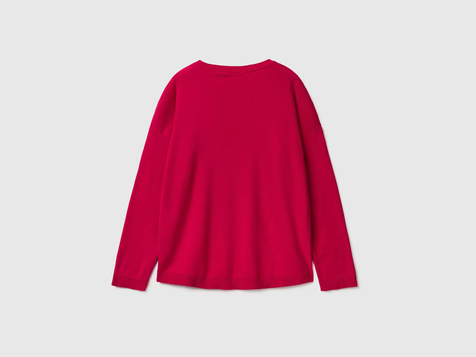 Benetton Maglia In Cotone Con Scollo Rotondo Fucsia Fashion