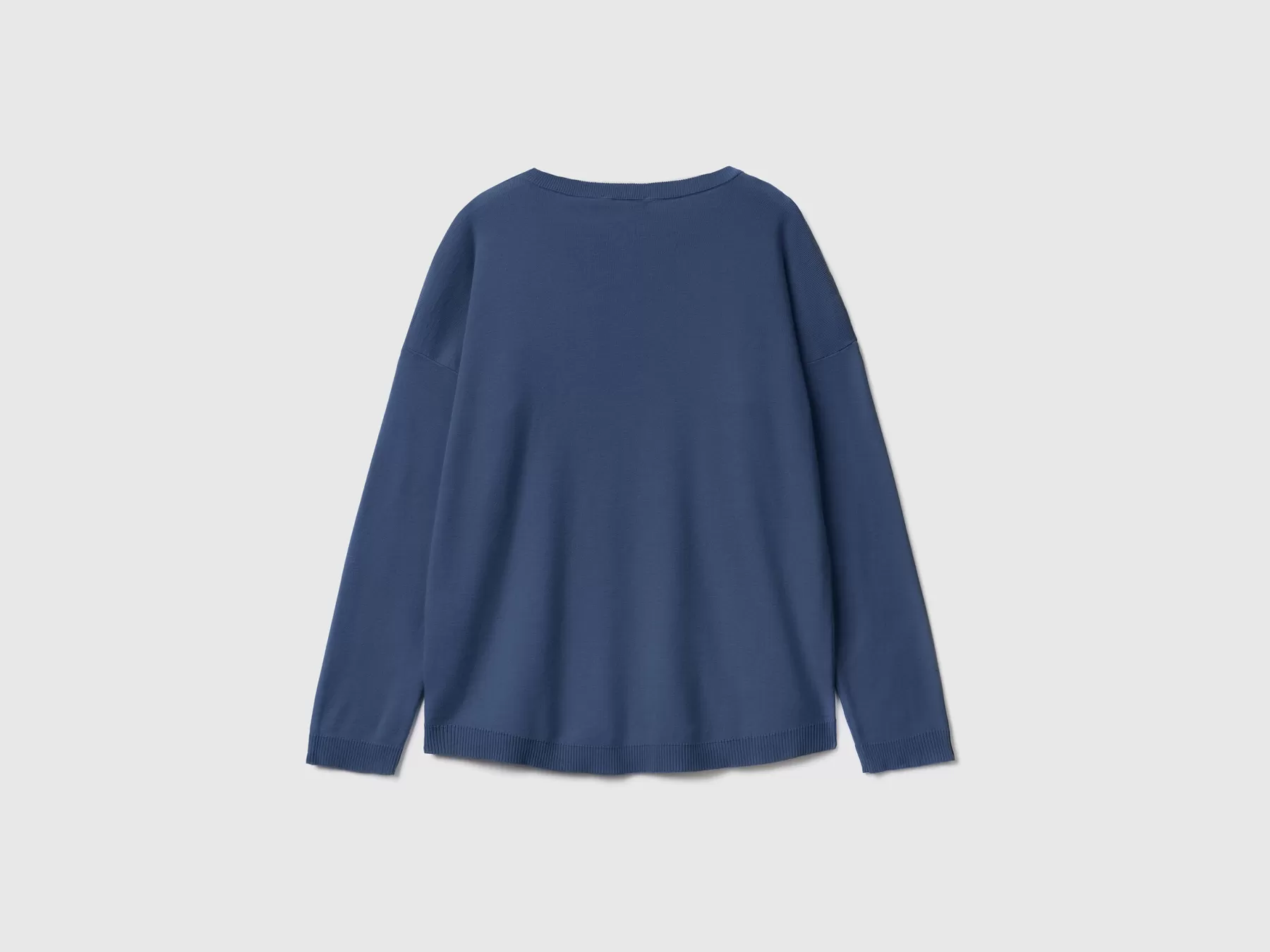 Benetton Maglia In Cotone Con Scollo Rotondo Blu Clearance