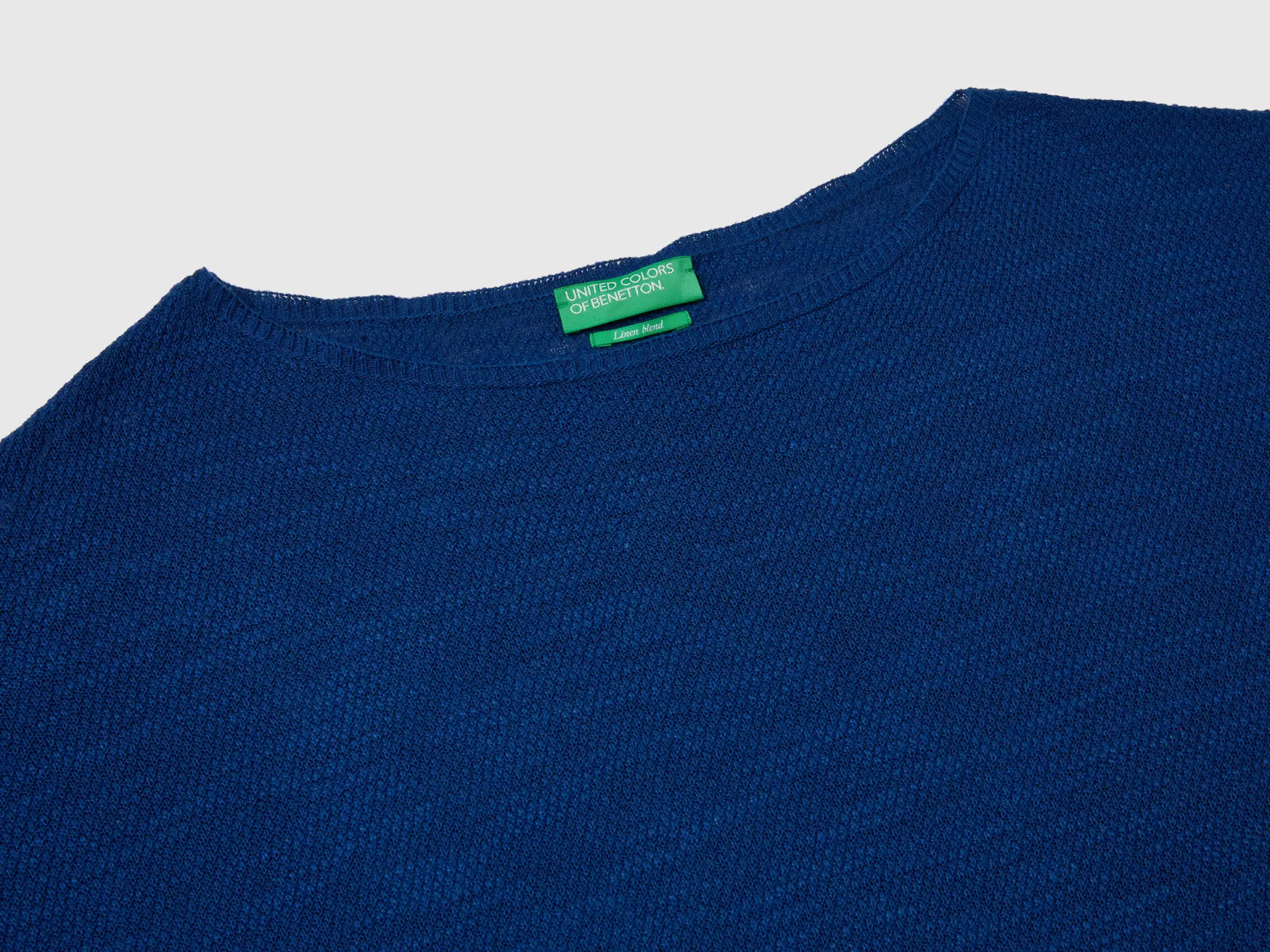 Benetton Maglia In Misto Lino Con Manica A 3/4 Blu Scuro Hot