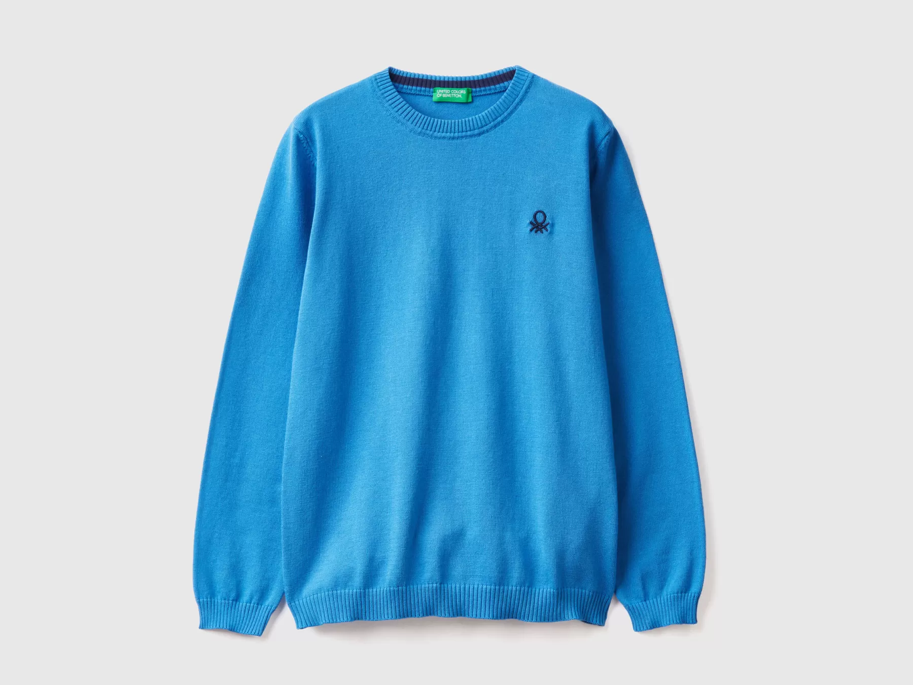 Benetton Maglia In Puro Cotone Con Logo Bluette Cheap