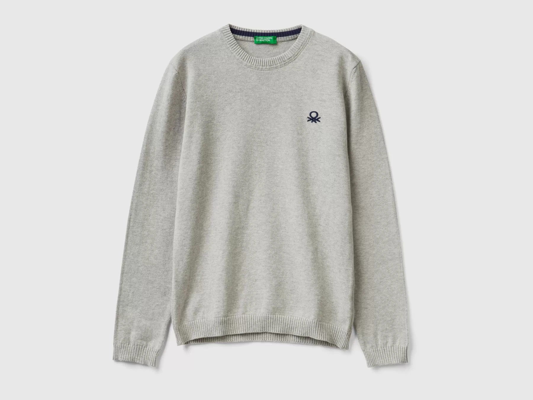 Benetton Maglia In Puro Cotone Con Logo Grigio Chiaro Outlet