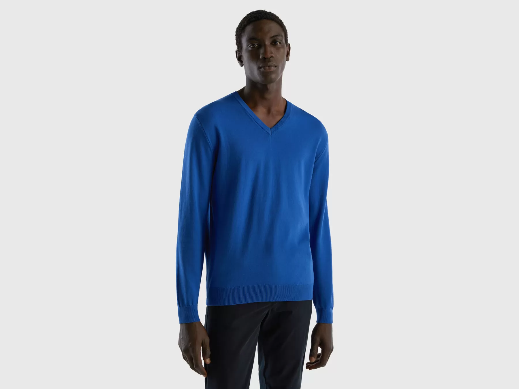 Benetton Maglia In Puro Cotone Con Scollo A V Bluette Sale