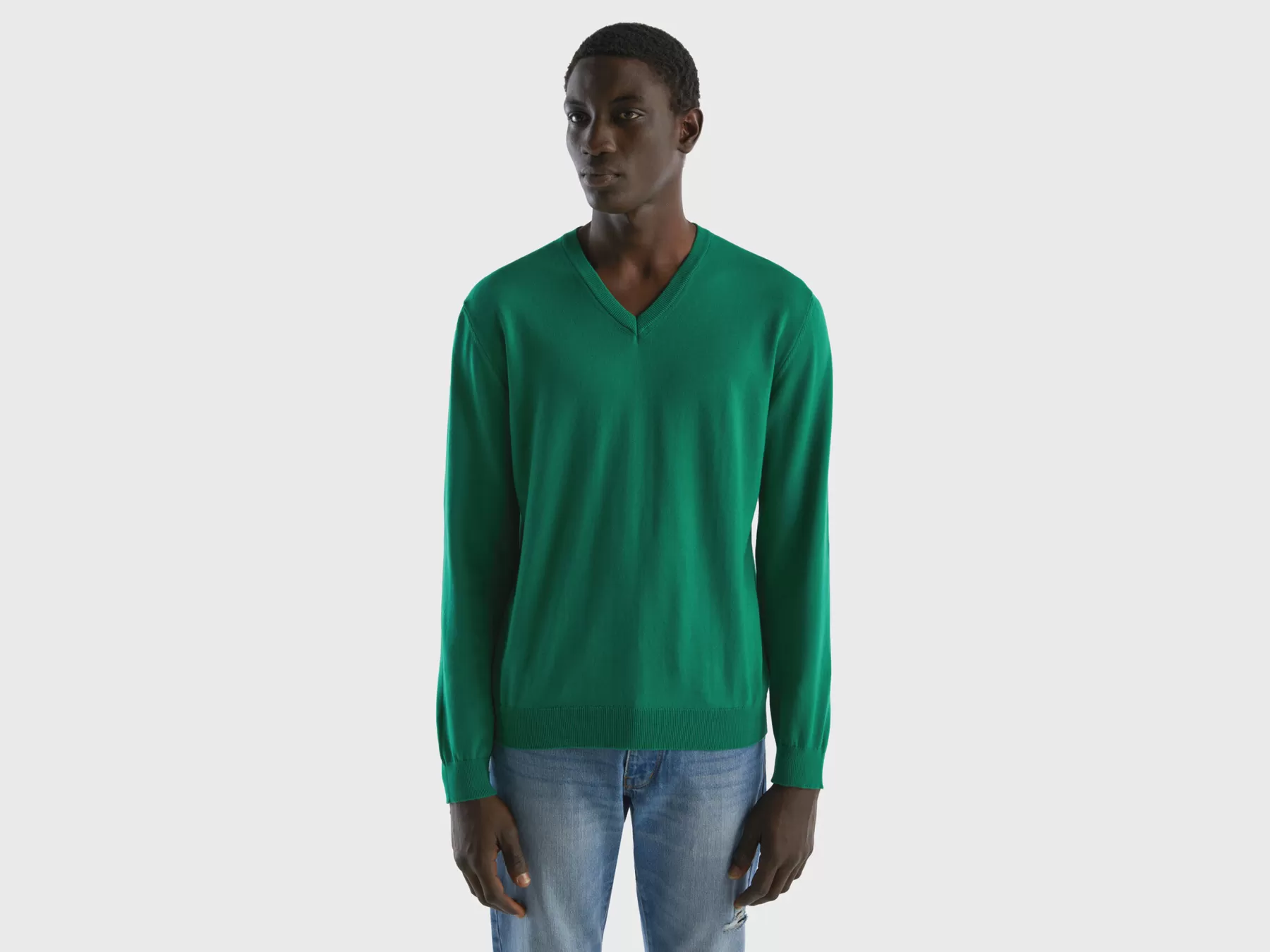 Benetton Maglia In Puro Cotone Con Scollo A V Verde Scuro Shop