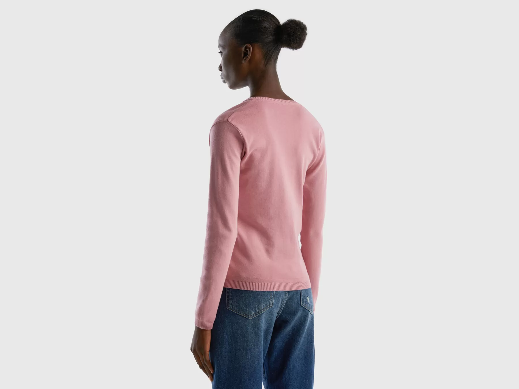 Benetton Maglia In Puro Cotone Con Scollo A V Rosa Online