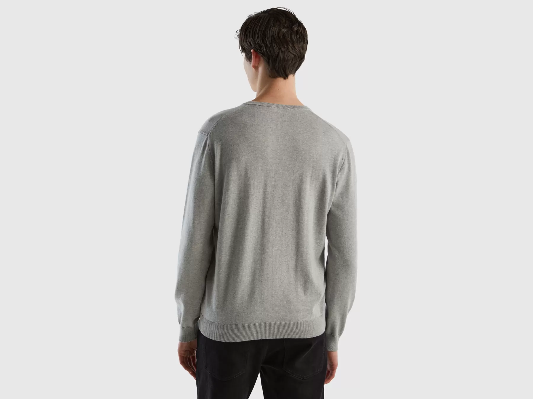 Benetton Maglia In Puro Cotone Con Scollo A V Grigio Chiaro Flash Sale