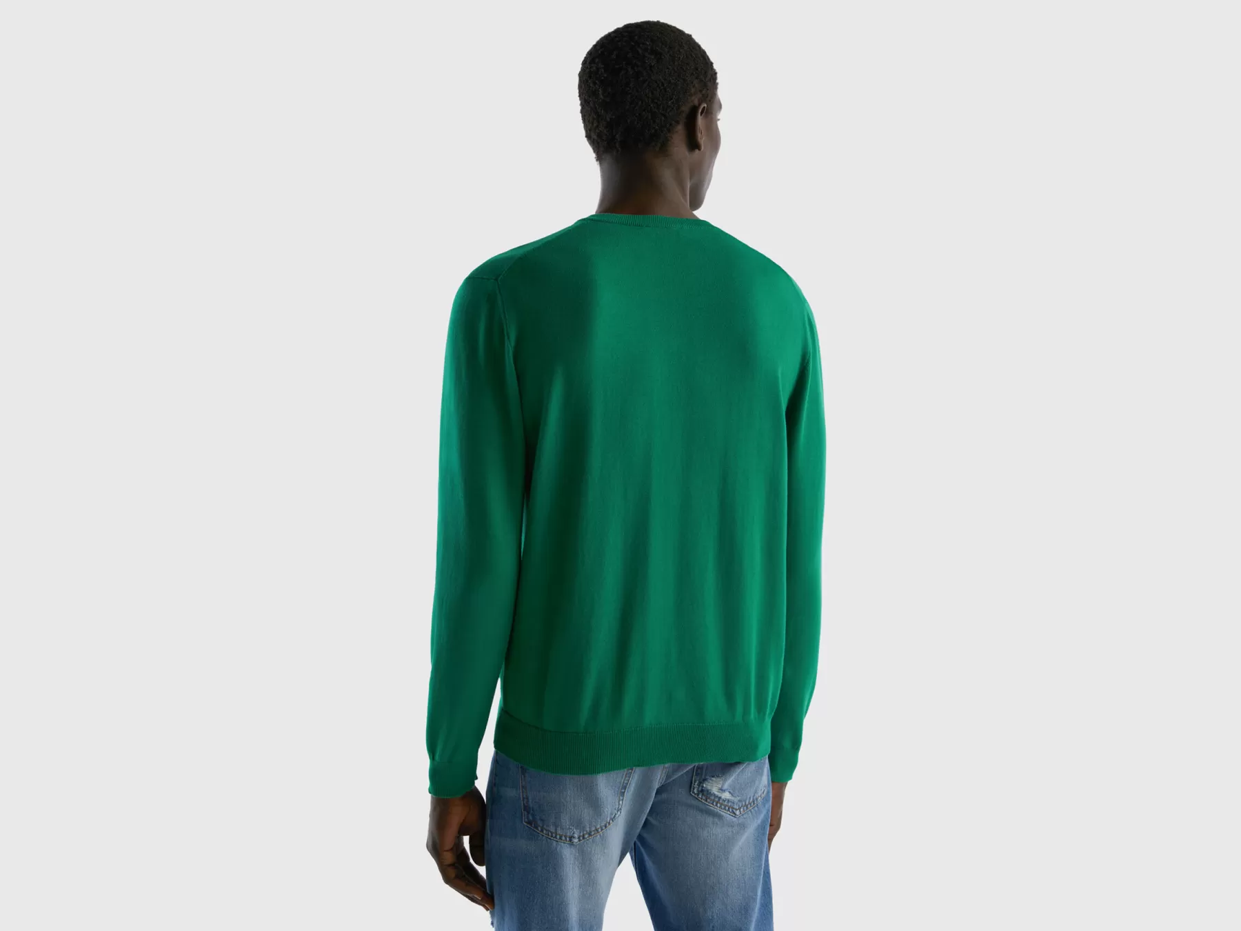 Benetton Maglia In Puro Cotone Con Scollo A V Verde Scuro Shop