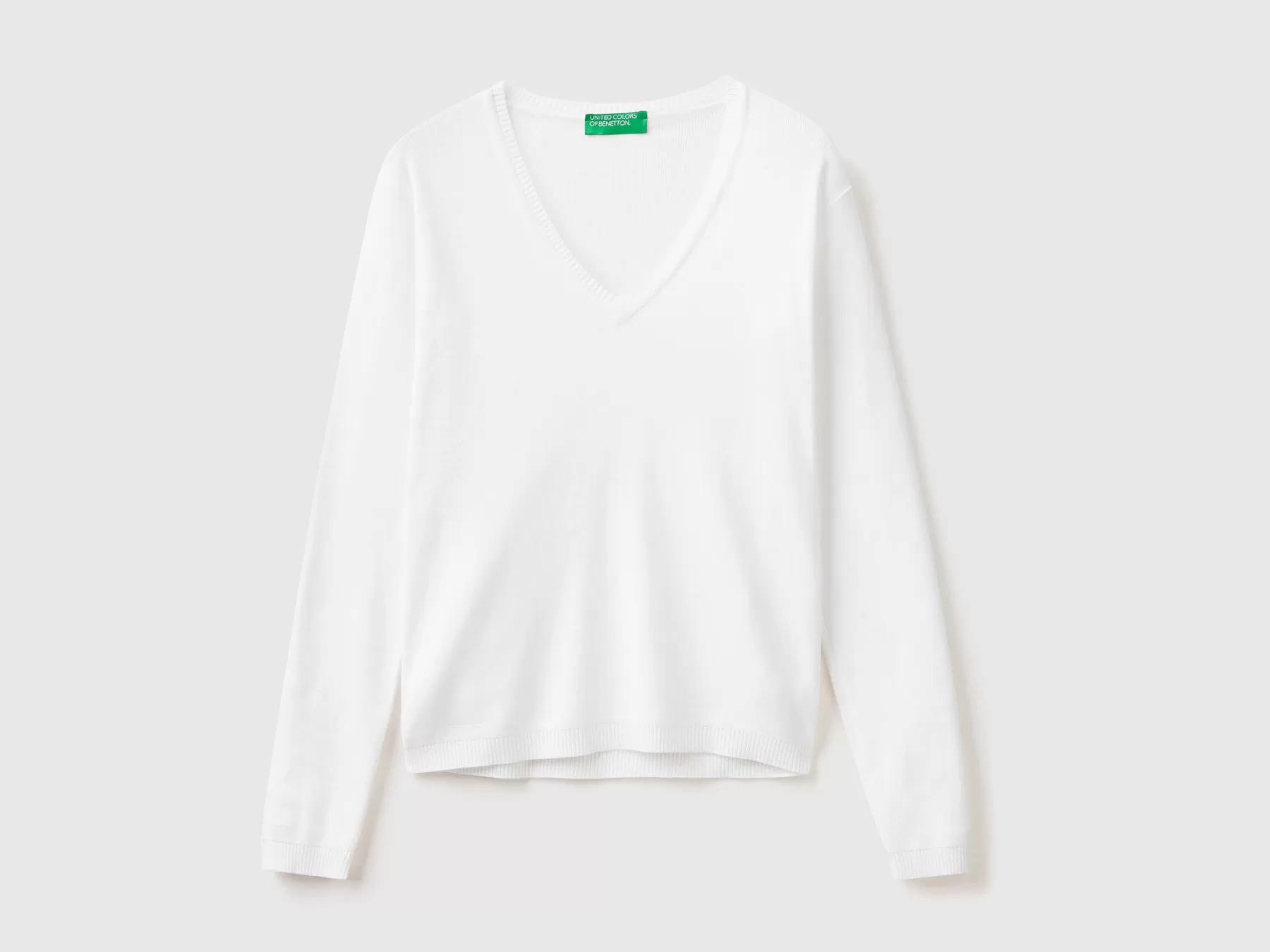 Benetton Maglia In Puro Cotone Con Scollo A V Bianco Sale