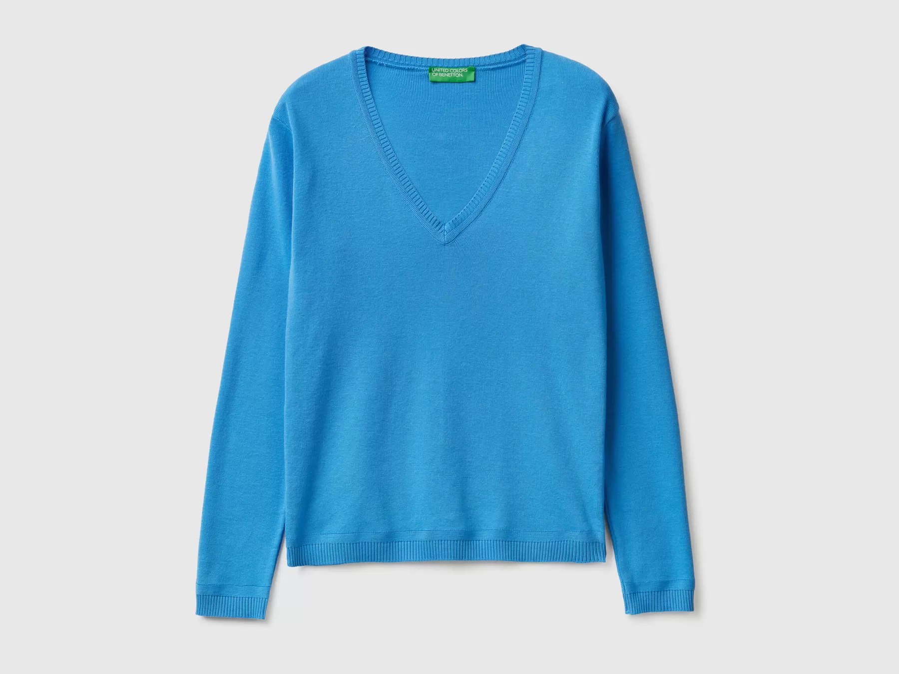 Benetton Maglia In Puro Cotone Con Scollo A V Azzurro Best Sale