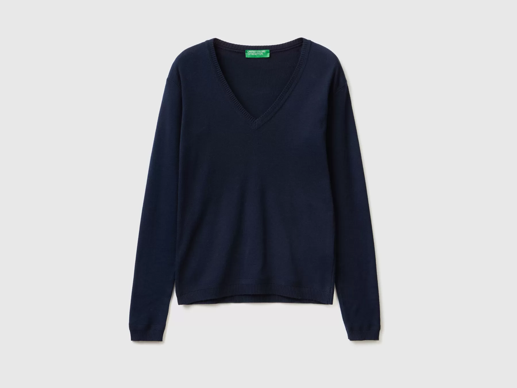 Benetton Maglia In Puro Cotone Con Scollo A V Blu Scuro Cheap