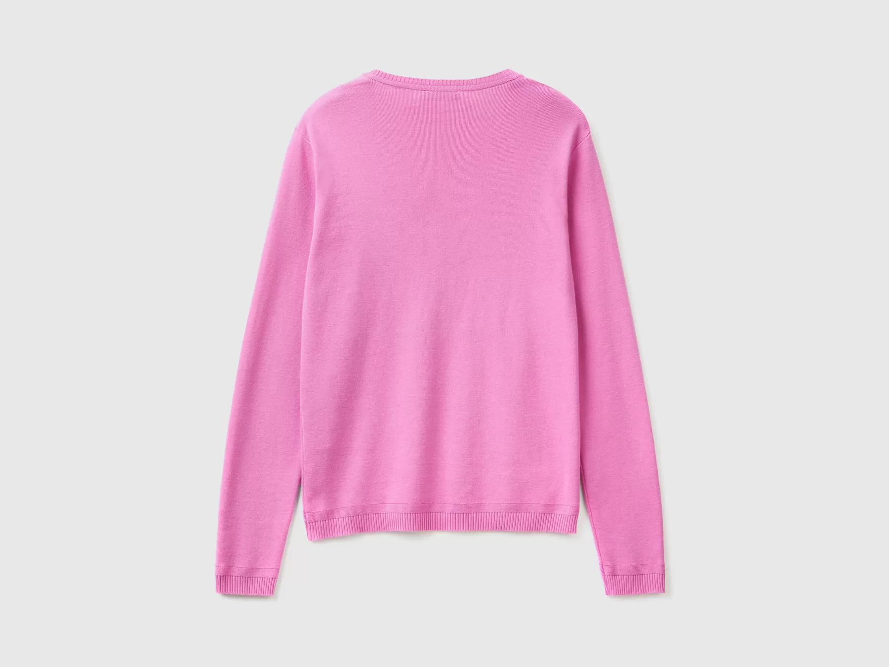 Benetton Maglia In Puro Cotone Con Scollo A V Rosa Hot