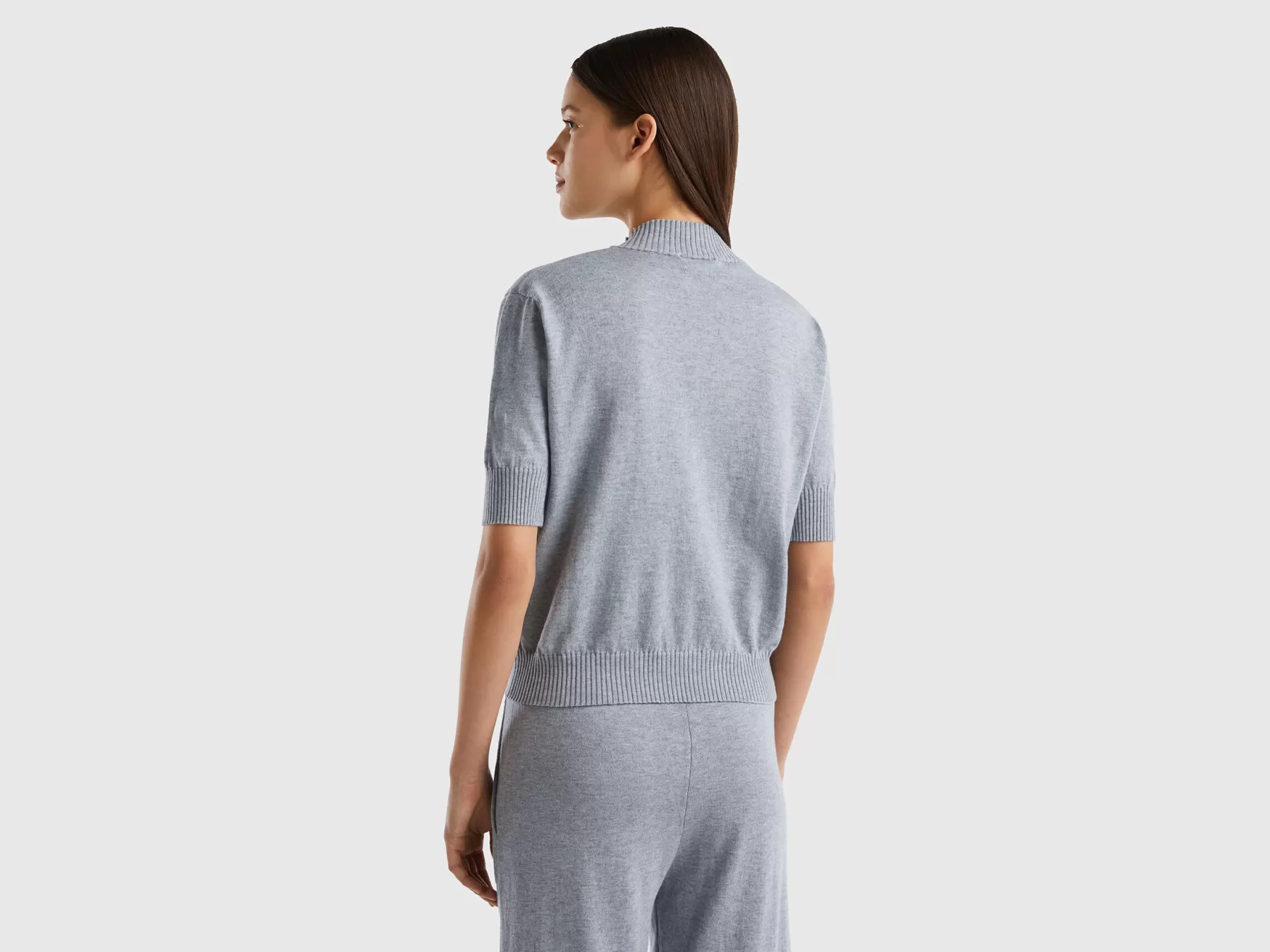 Benetton Maglia Manica Corta In Misto Cashmere Grigio Chiaro Discount