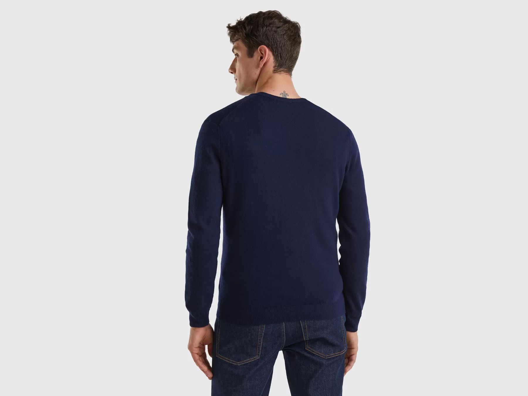 Benetton Maglia Scollo A Vin Pura Lana Merino Blu Scuro Shop