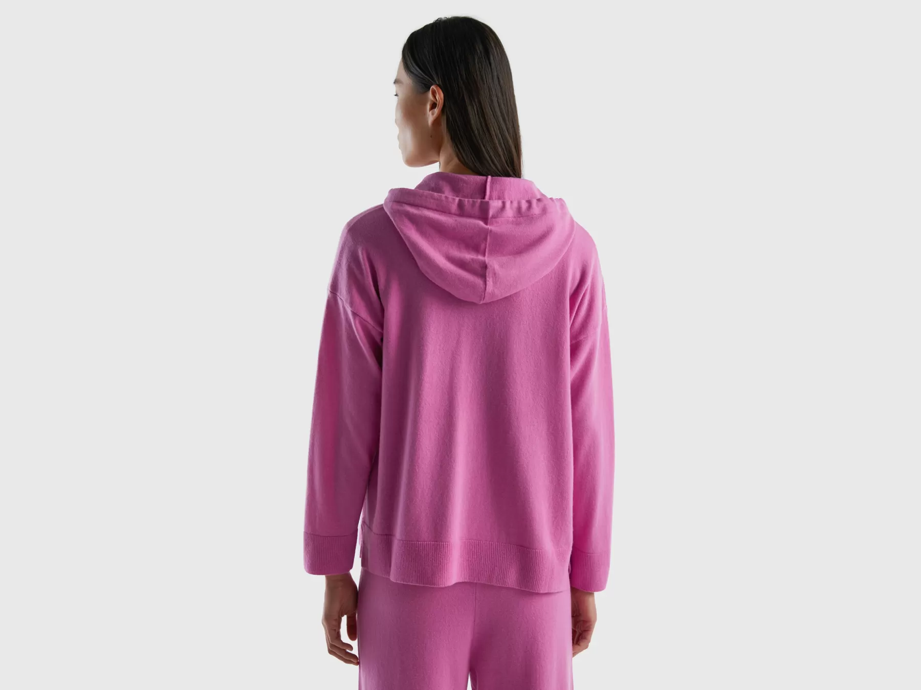 Benetton Magliacon Cappuccio In Misto Cashmere Rosa Clearance