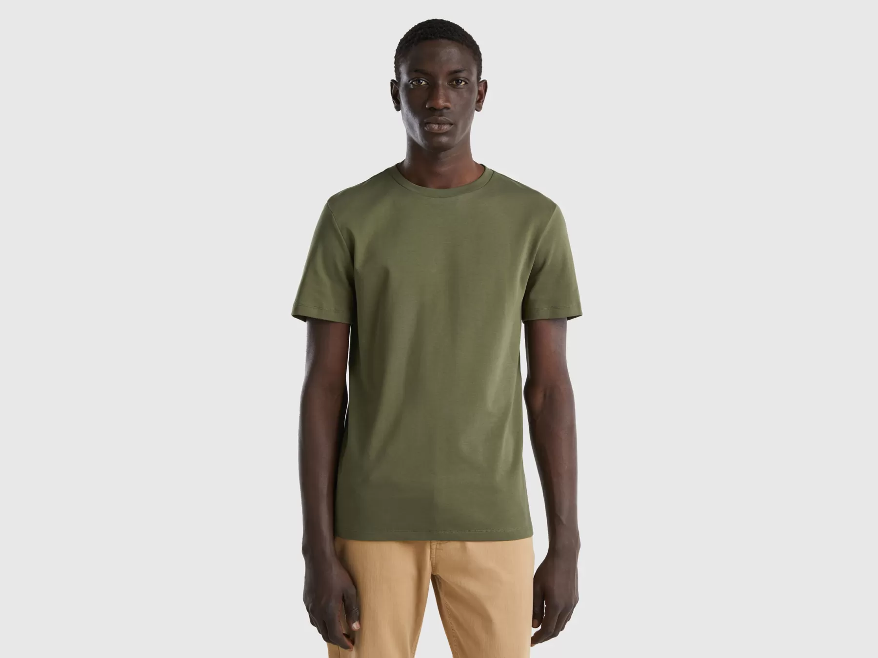 Benetton Maglietta 100% Cotone Verde Militare Cheap