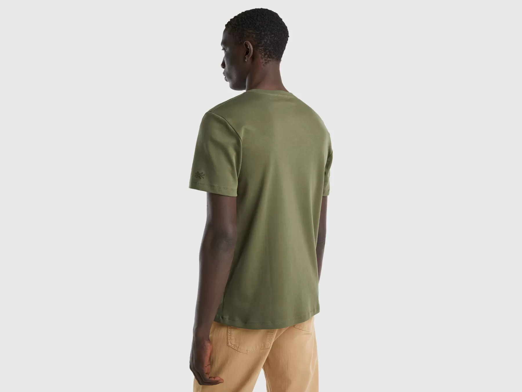 Benetton Maglietta 100% Cotone Verde Militare Cheap