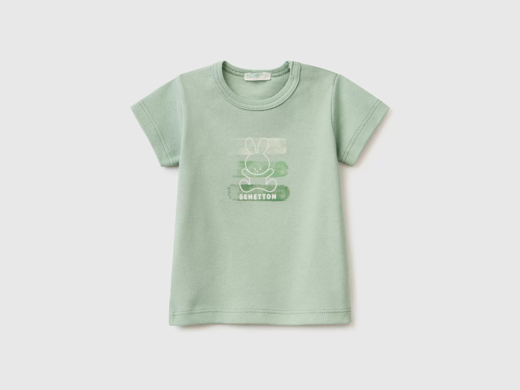 Benetton Maglietta 100% Cotone Biologico Verde Chiaro Store