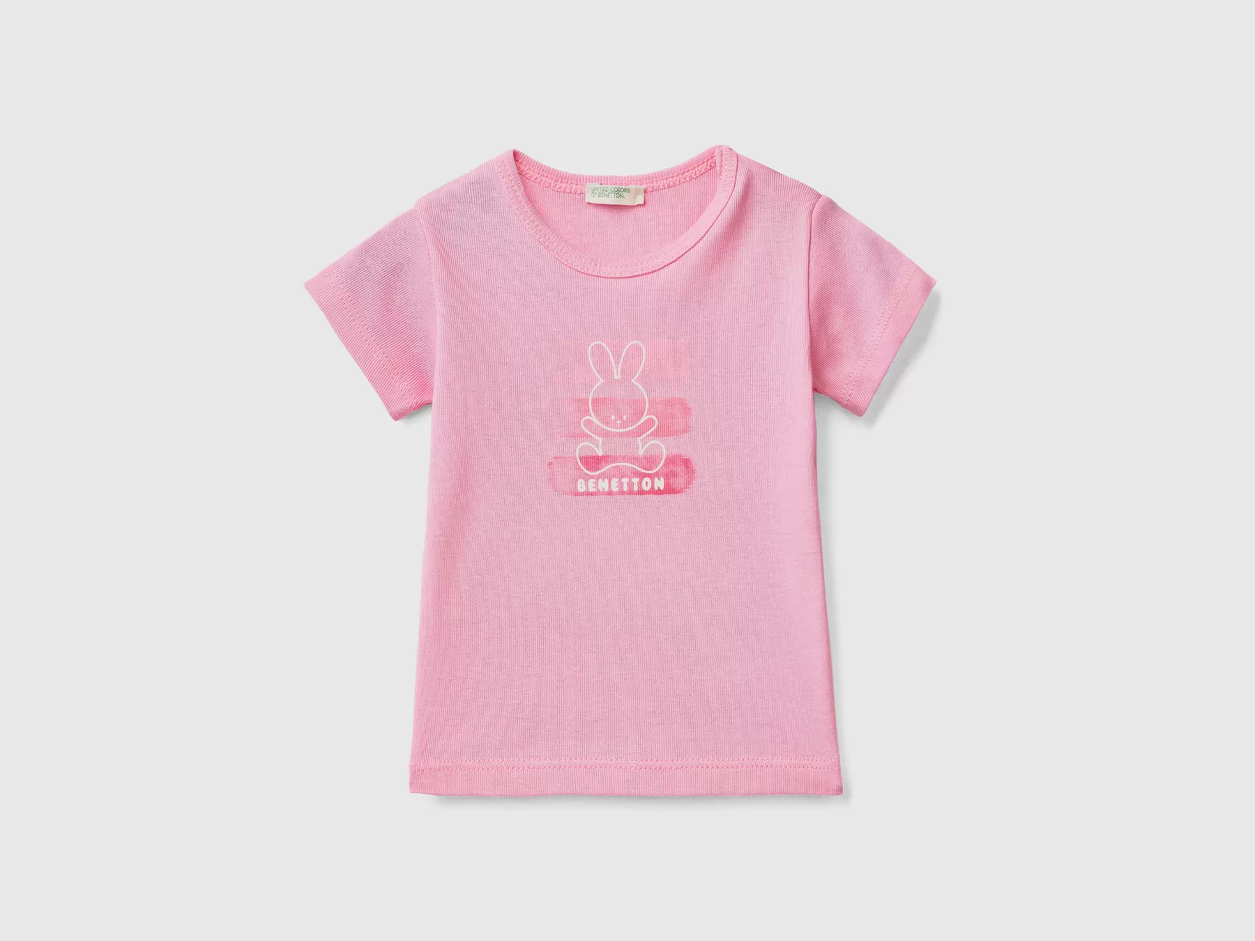 Benetton Maglietta 100% Cotone Biologico Rosa Discount