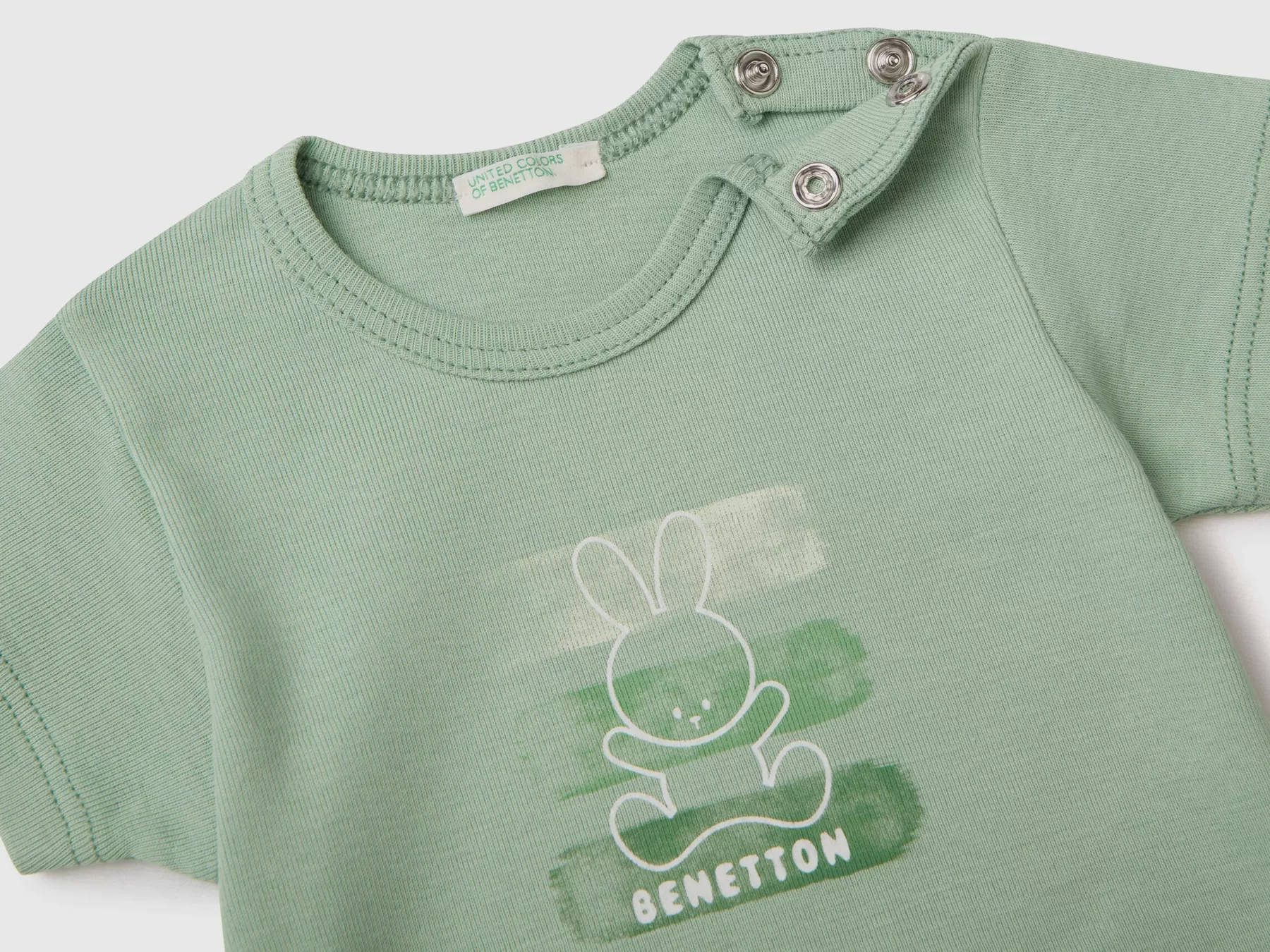 Benetton Maglietta 100% Cotone Biologico Verde Chiaro Store