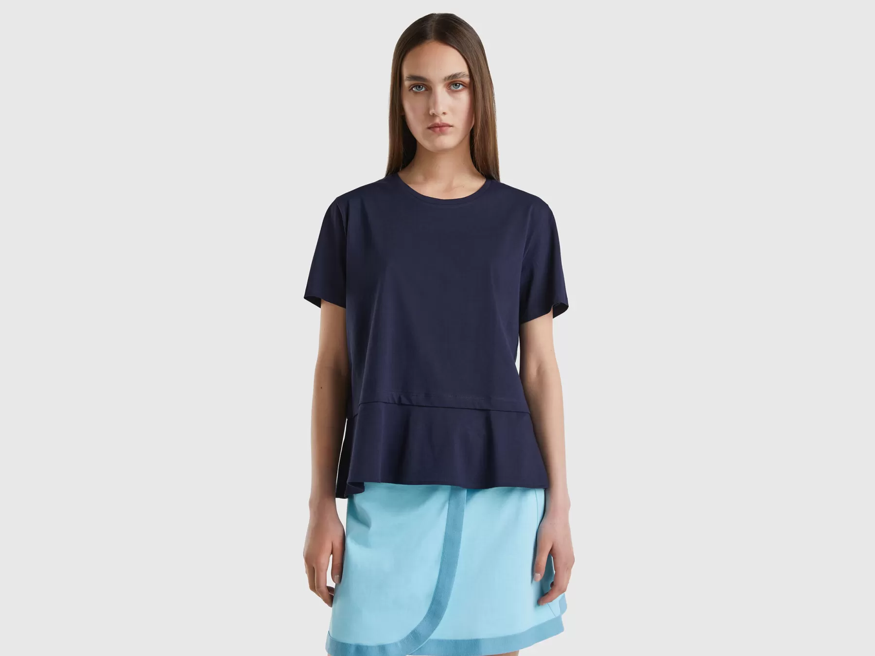 Benetton Maglietta Boxy Fit Con Balza Blu Scuro Clearance