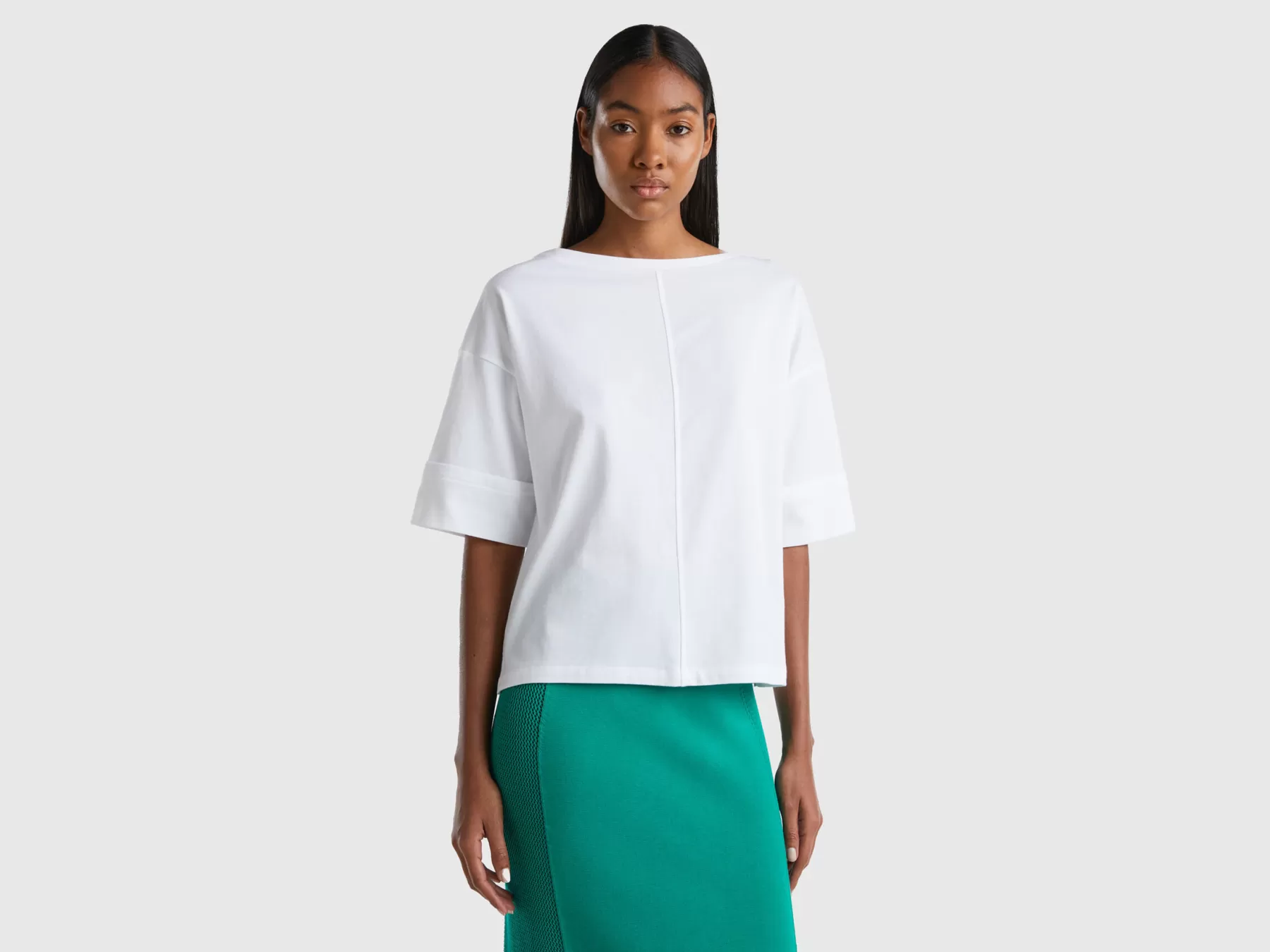 Benetton Maglietta Boxy Fit Con Scollo A Barchetta Bianco Online