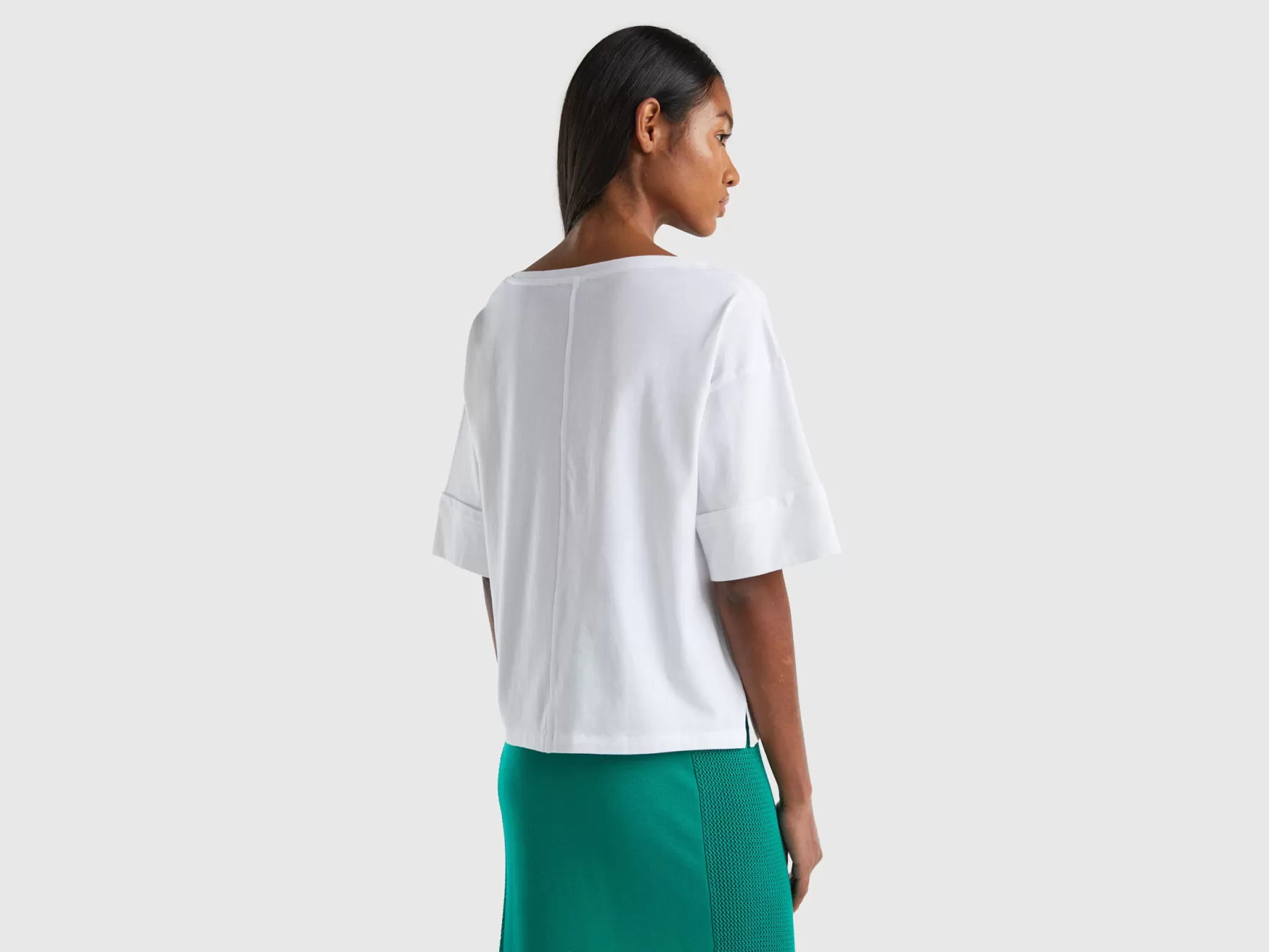 Benetton Maglietta Boxy Fit Con Scollo A Barchetta Bianco Online