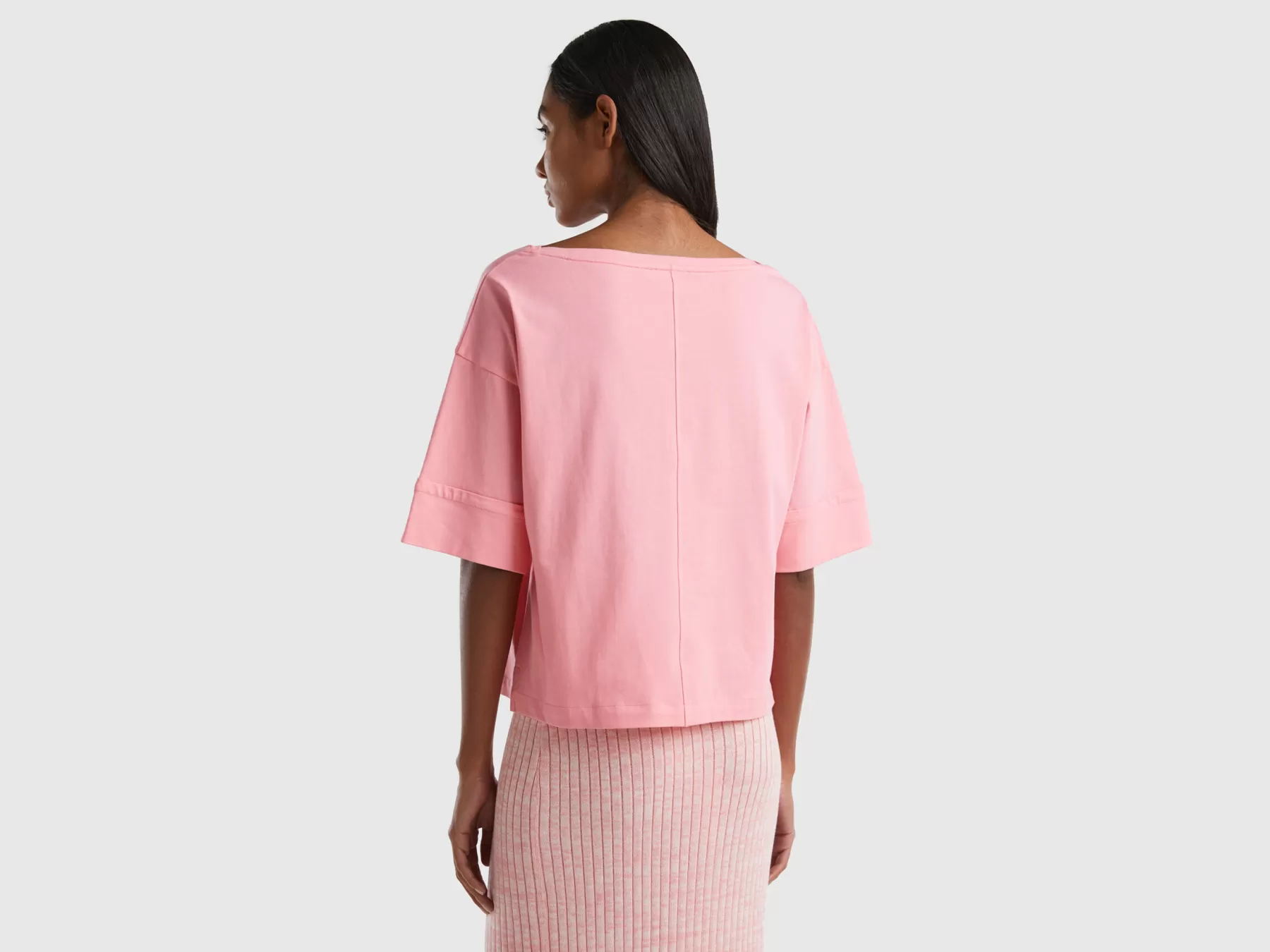 Benetton Maglietta Boxy Fit Con Scollo A Barchetta Rosa Online