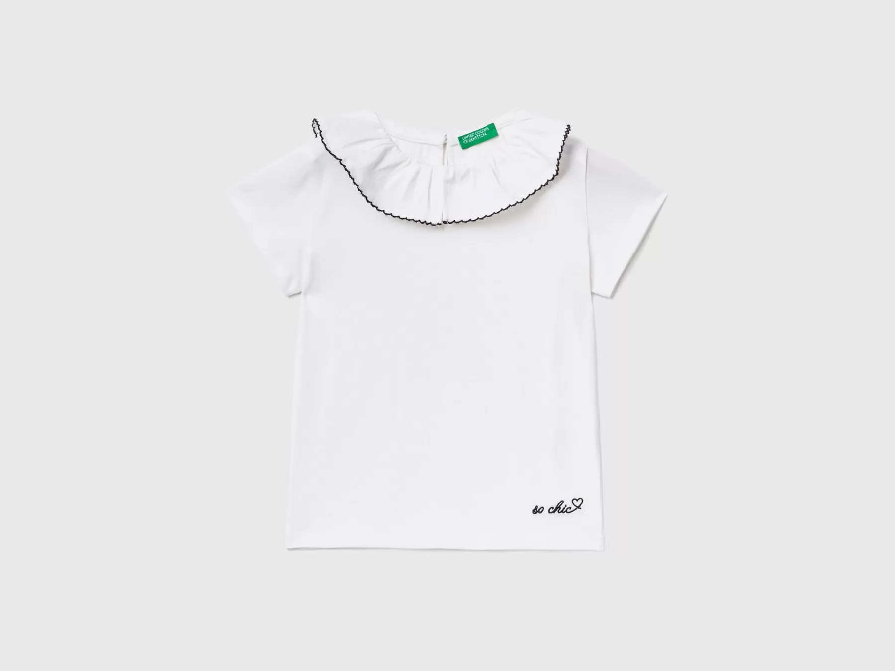 Benetton Maglietta Con Collo Volant Bianco Outlet