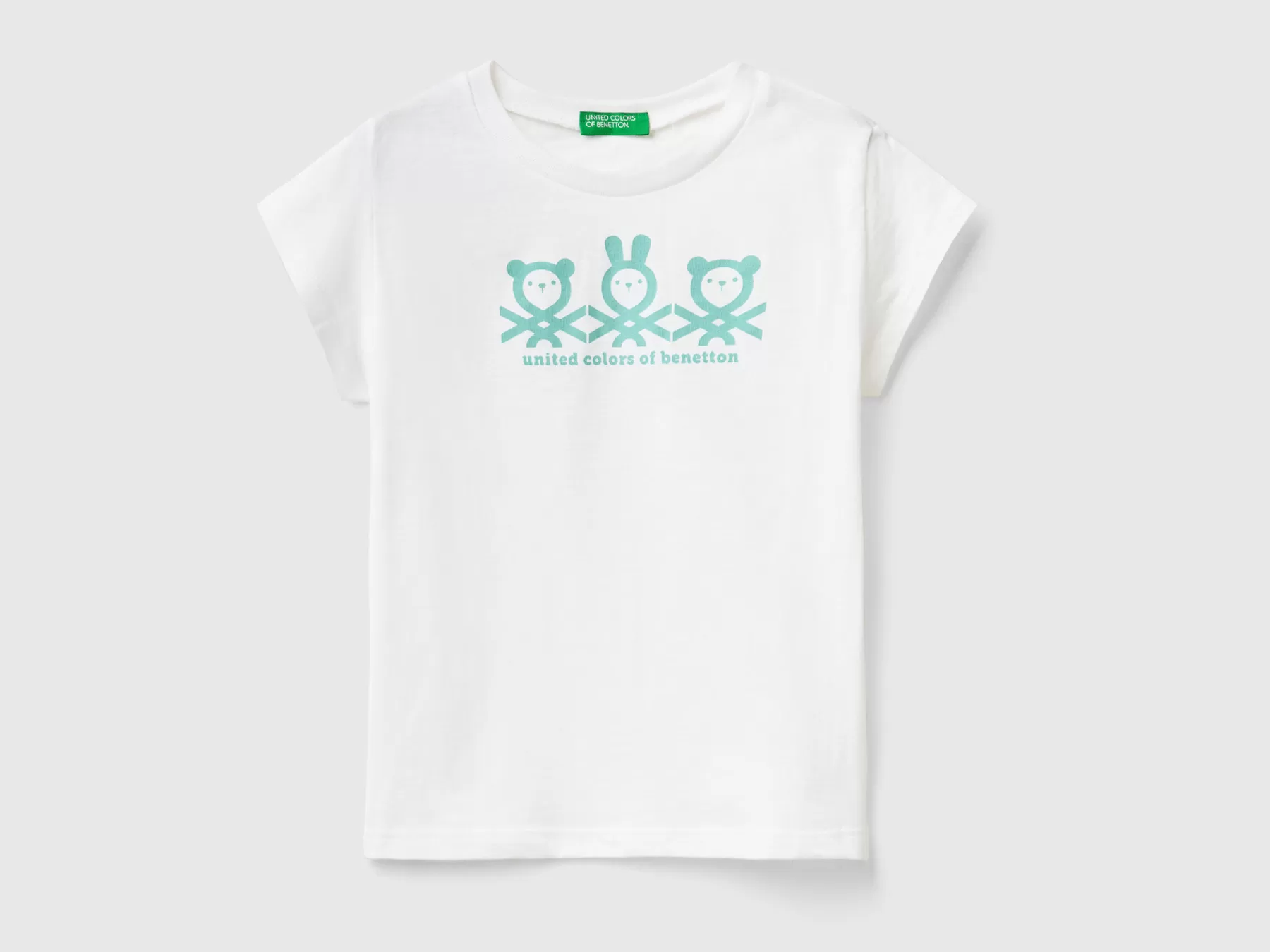 Benetton Maglietta Con Logo 100% Cotone Bianco Shop