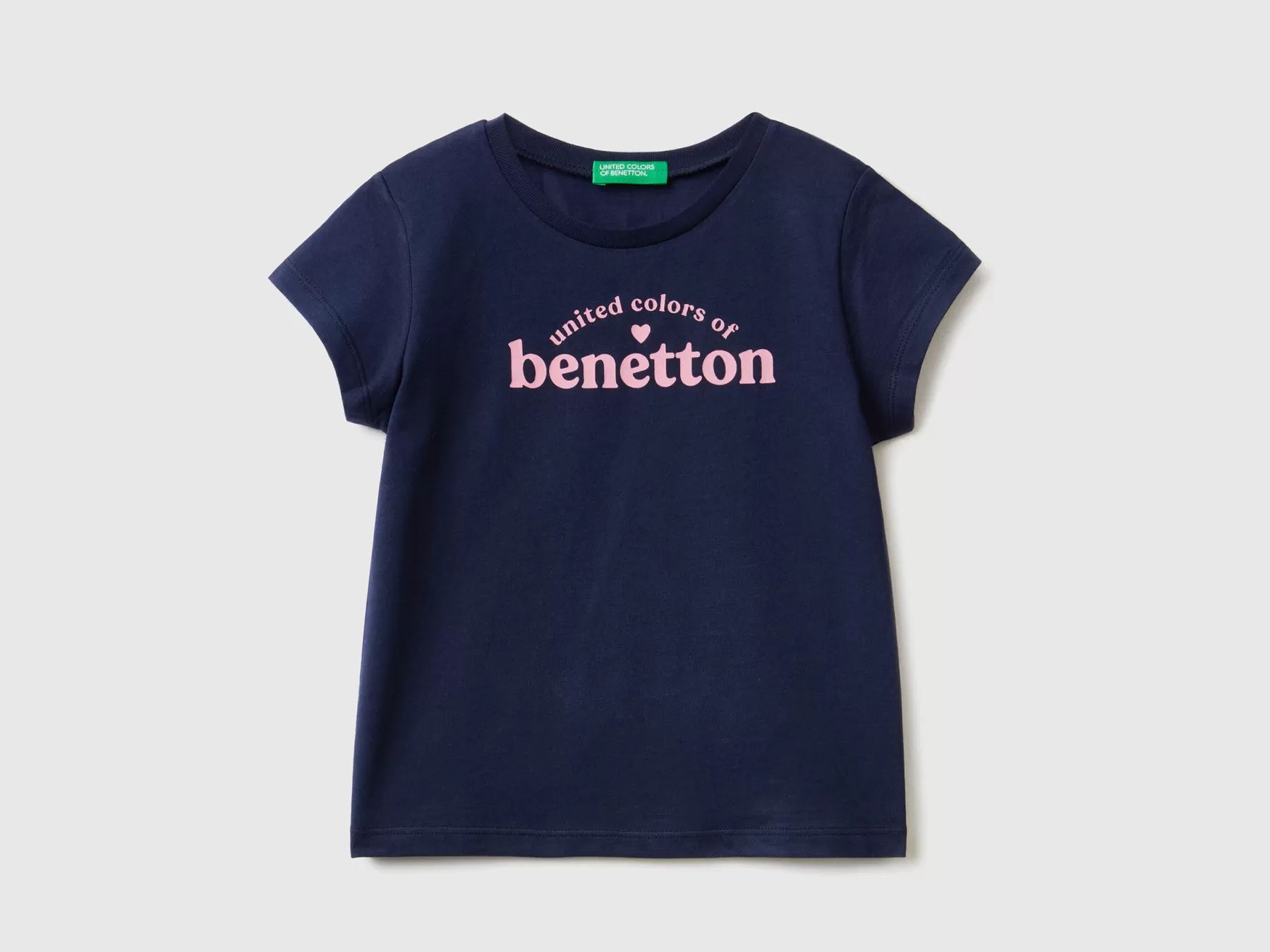 Benetton Maglietta Con Logo 100% Cotone Blu Scuro Discount