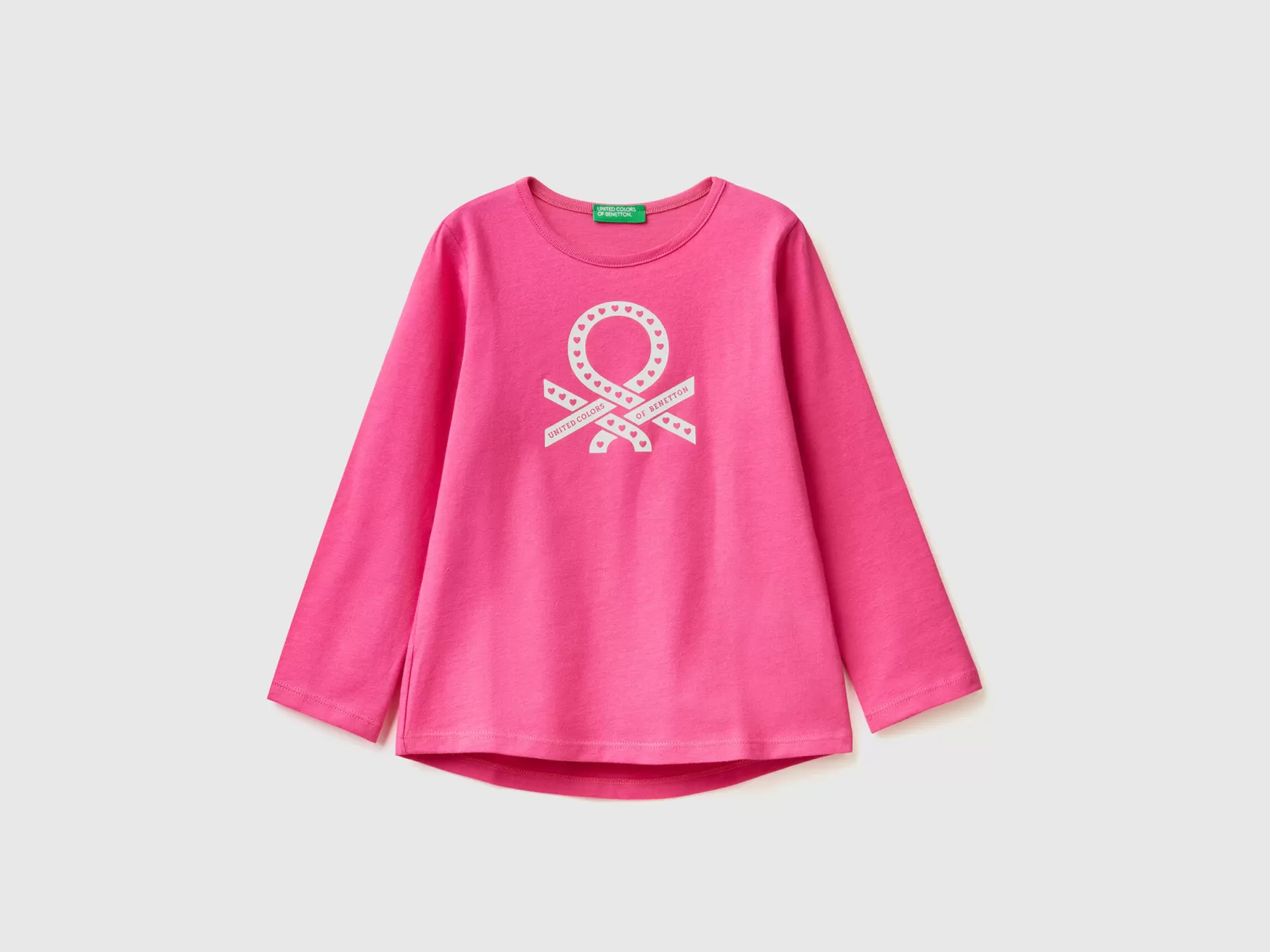 Benetton Maglietta Con Logo 100% Cotone Fucsia Cheap