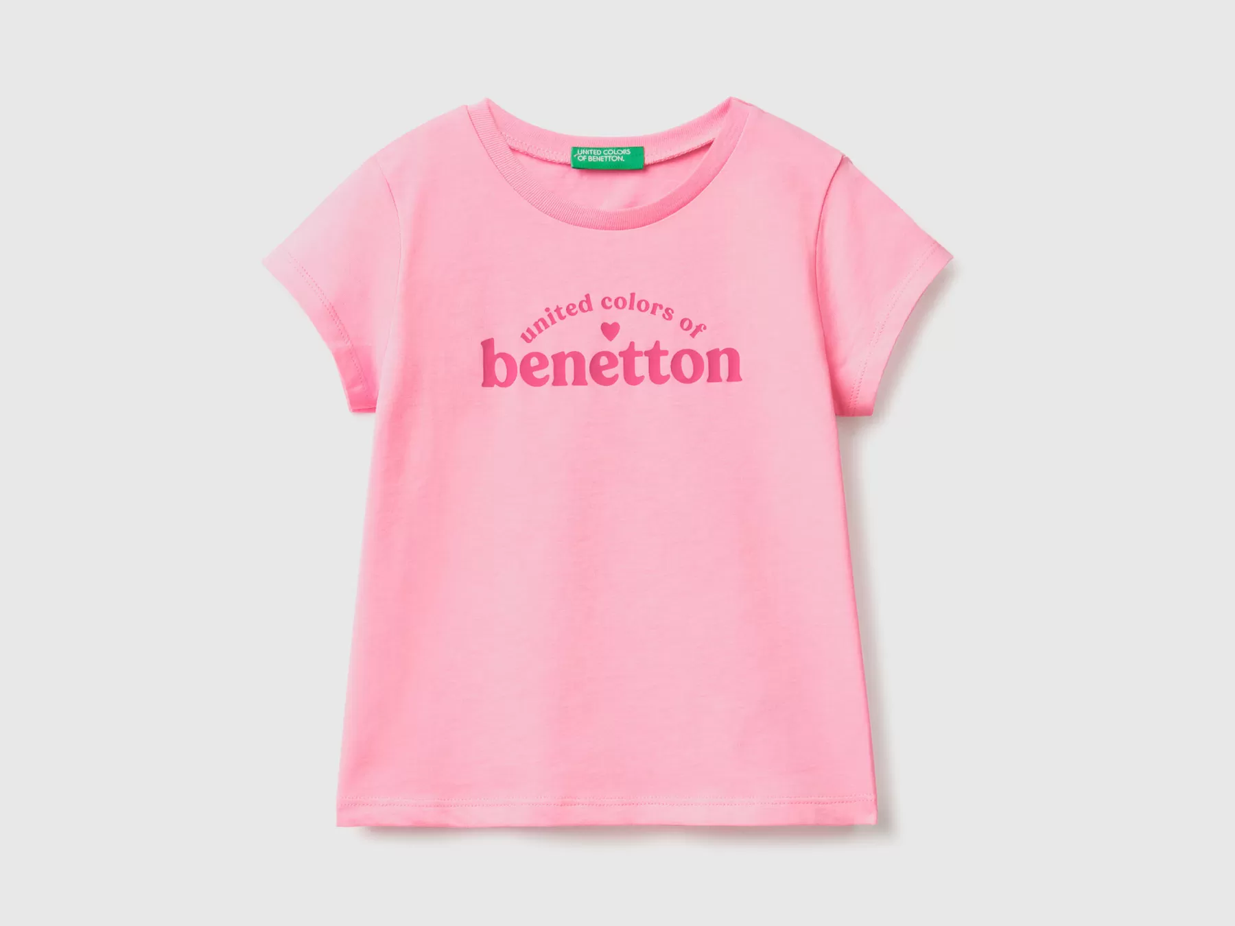 Benetton Maglietta Con Logo 100% Cotone Rosa Shop