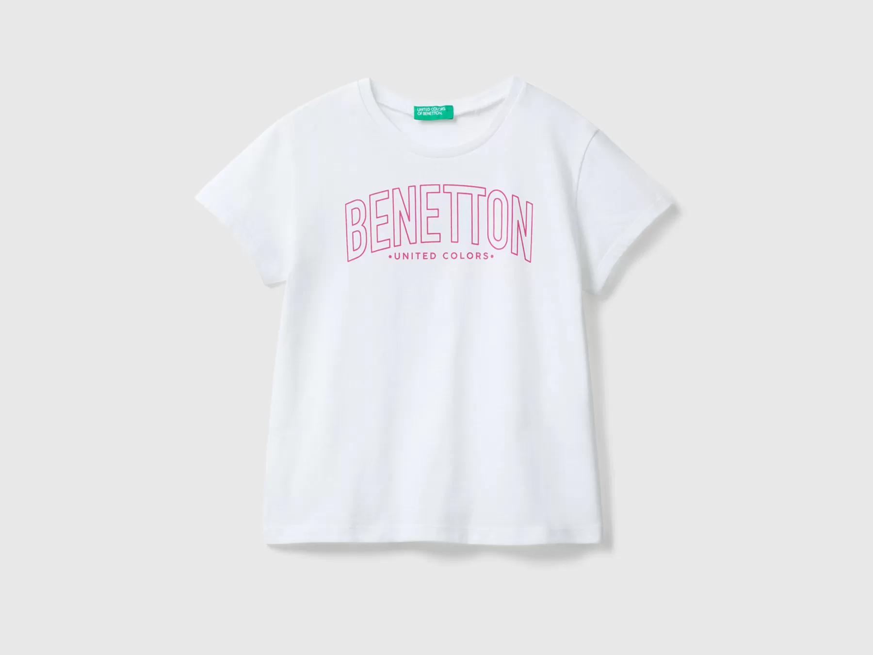 Benetton Maglietta Con Logo 100% Cotone Bianco Sale