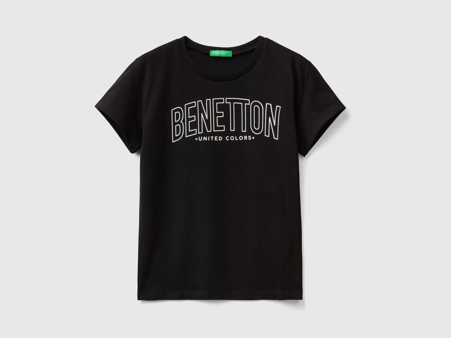 Benetton Maglietta Con Logo 100% Cotone Nero Hot