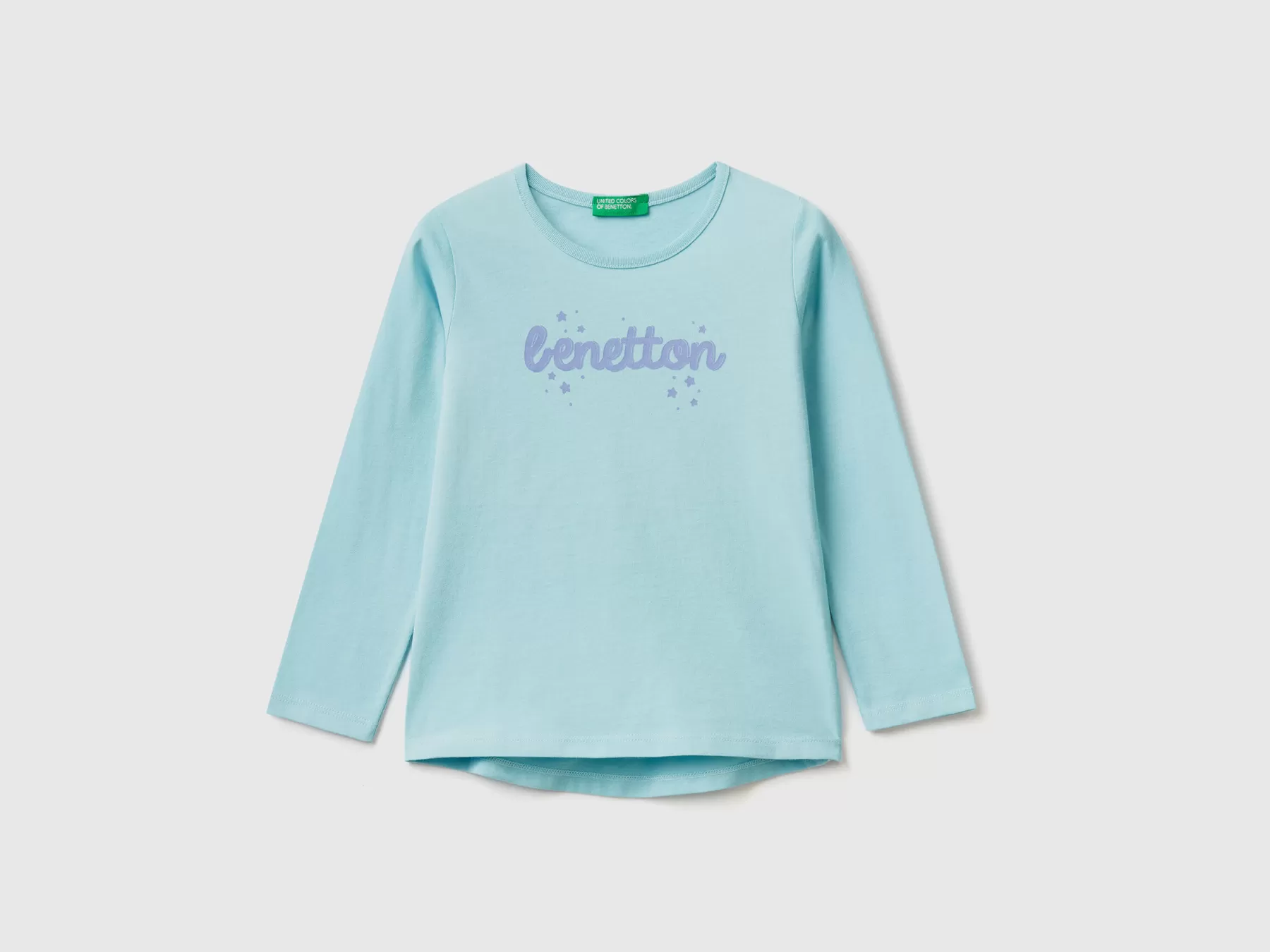 Benetton Maglietta Con Logo 100% Cotone Verde Acqua Outlet