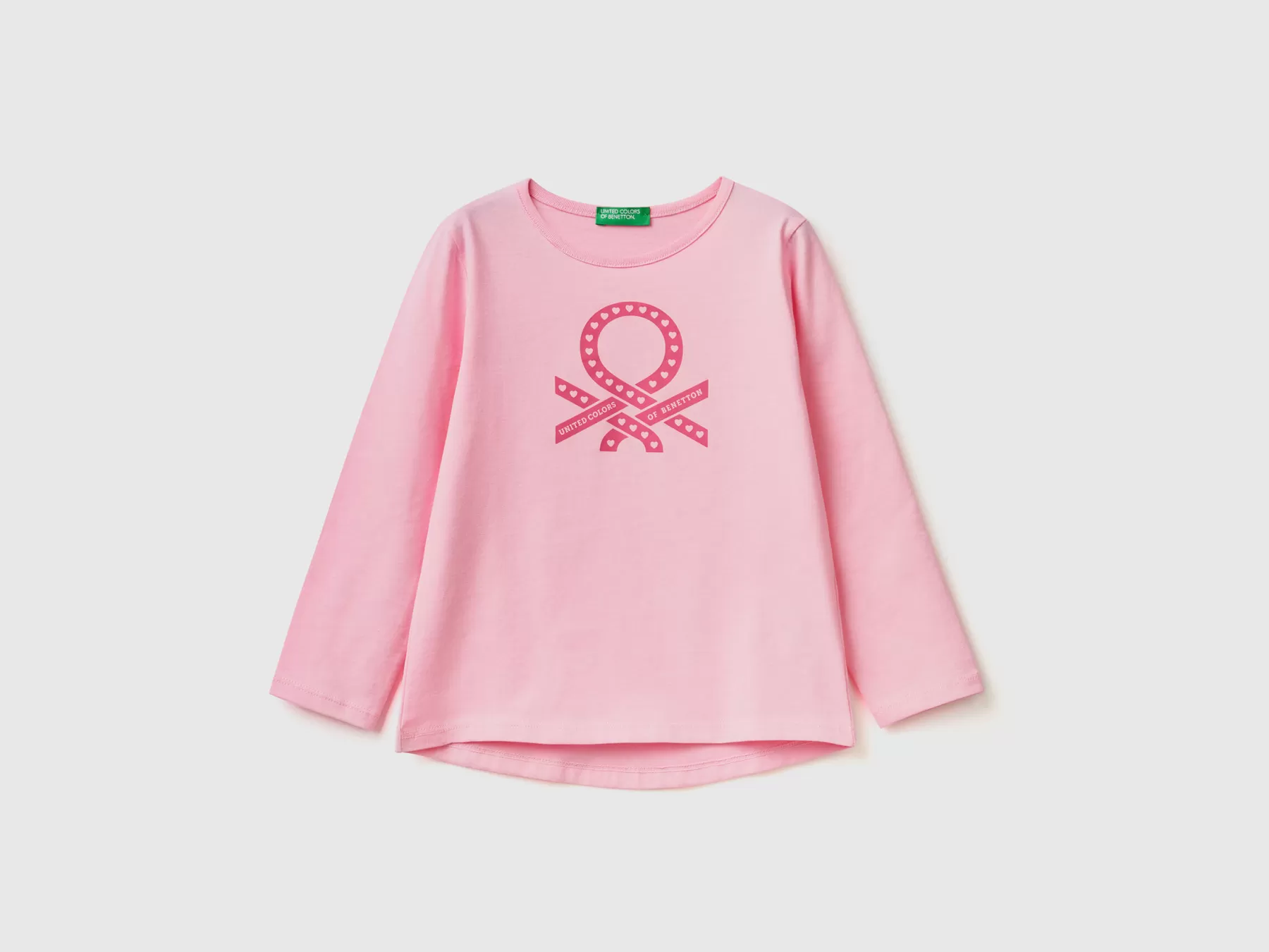 Benetton Maglietta Con Logo 100% Cotone Rosa New