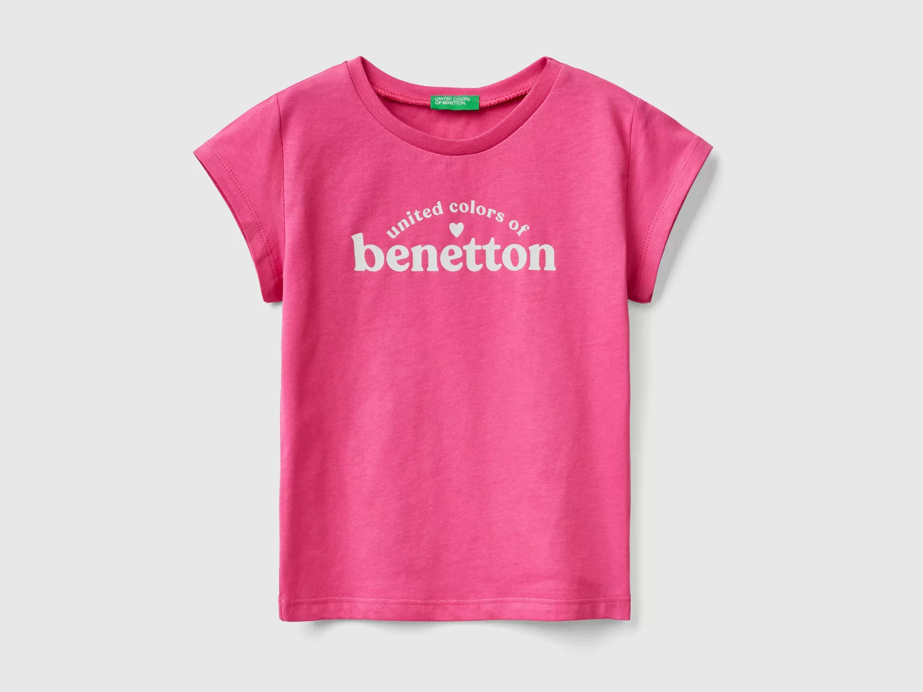 Benetton Maglietta Con Logo 100% Cotone Fucsia Best