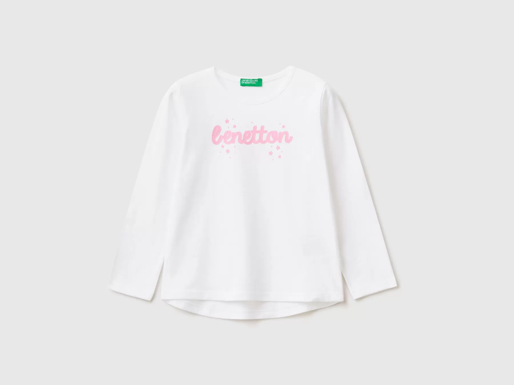 Benetton Maglietta Con Logo 100% Cotone Bianco Discount