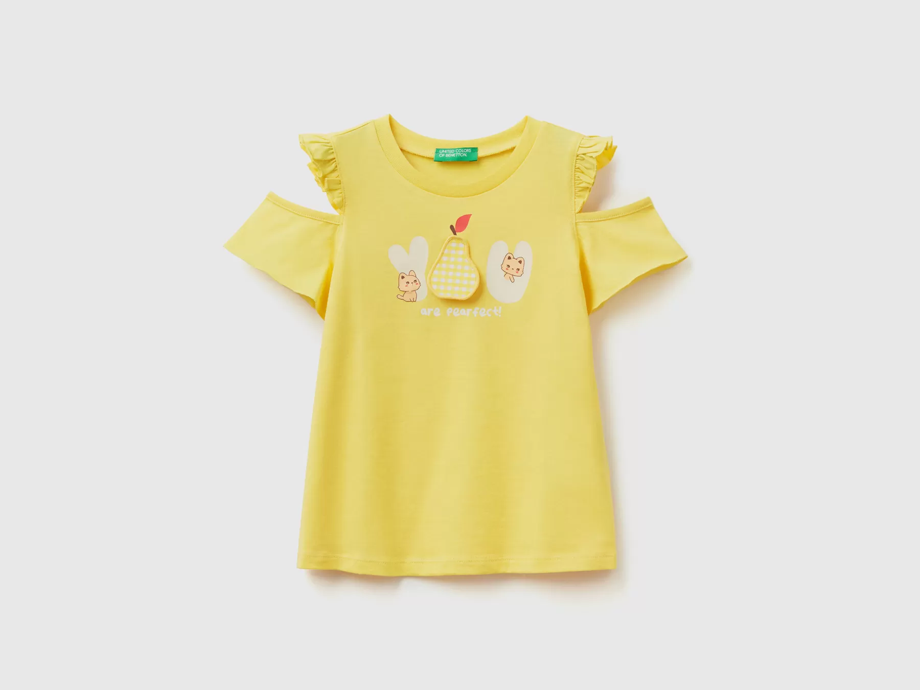 Benetton Maglietta Con Patch Vichy Giallo Outlet