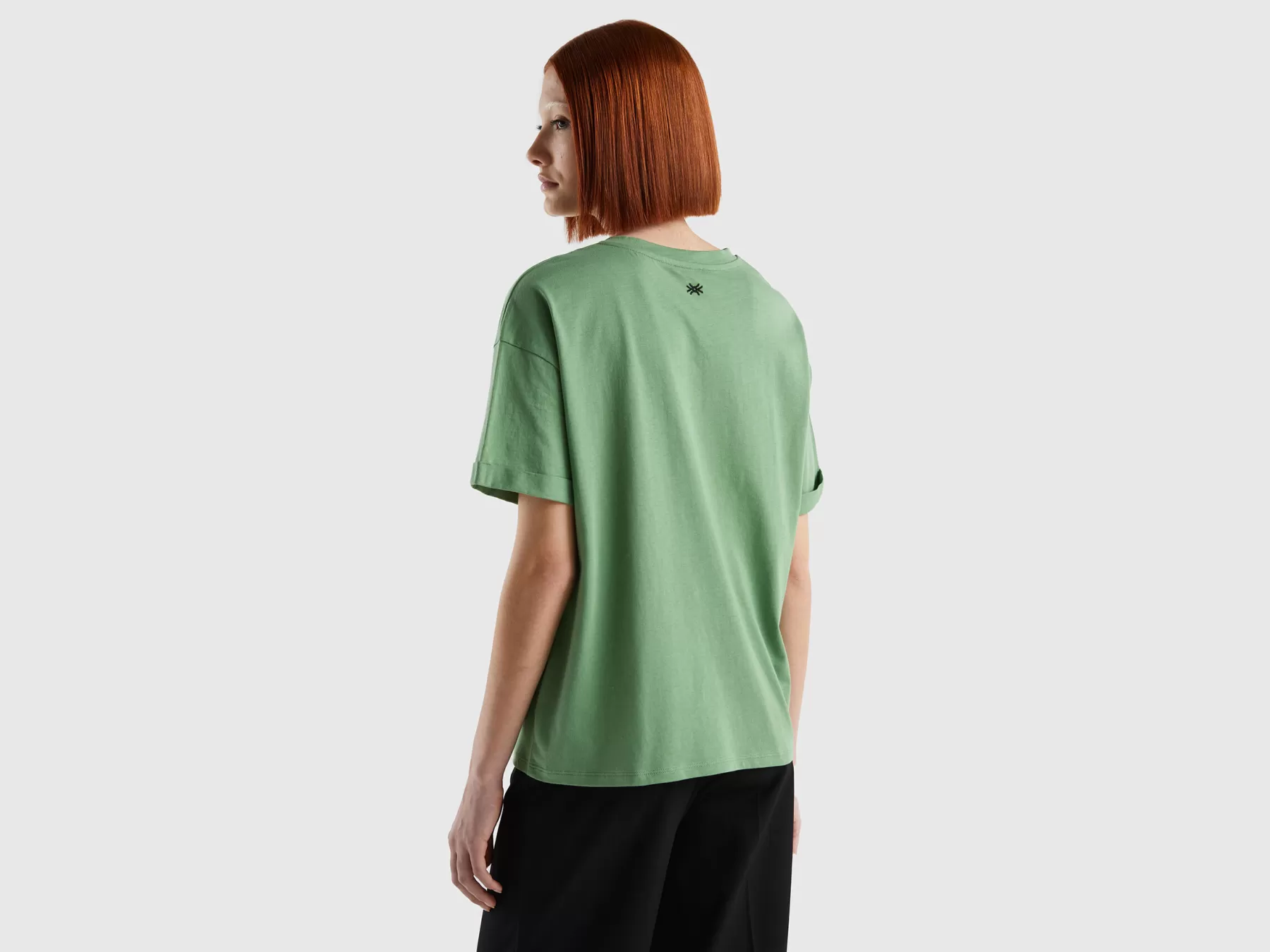 Benetton Maglietta Con Slogan 100% Cotone Verde Store