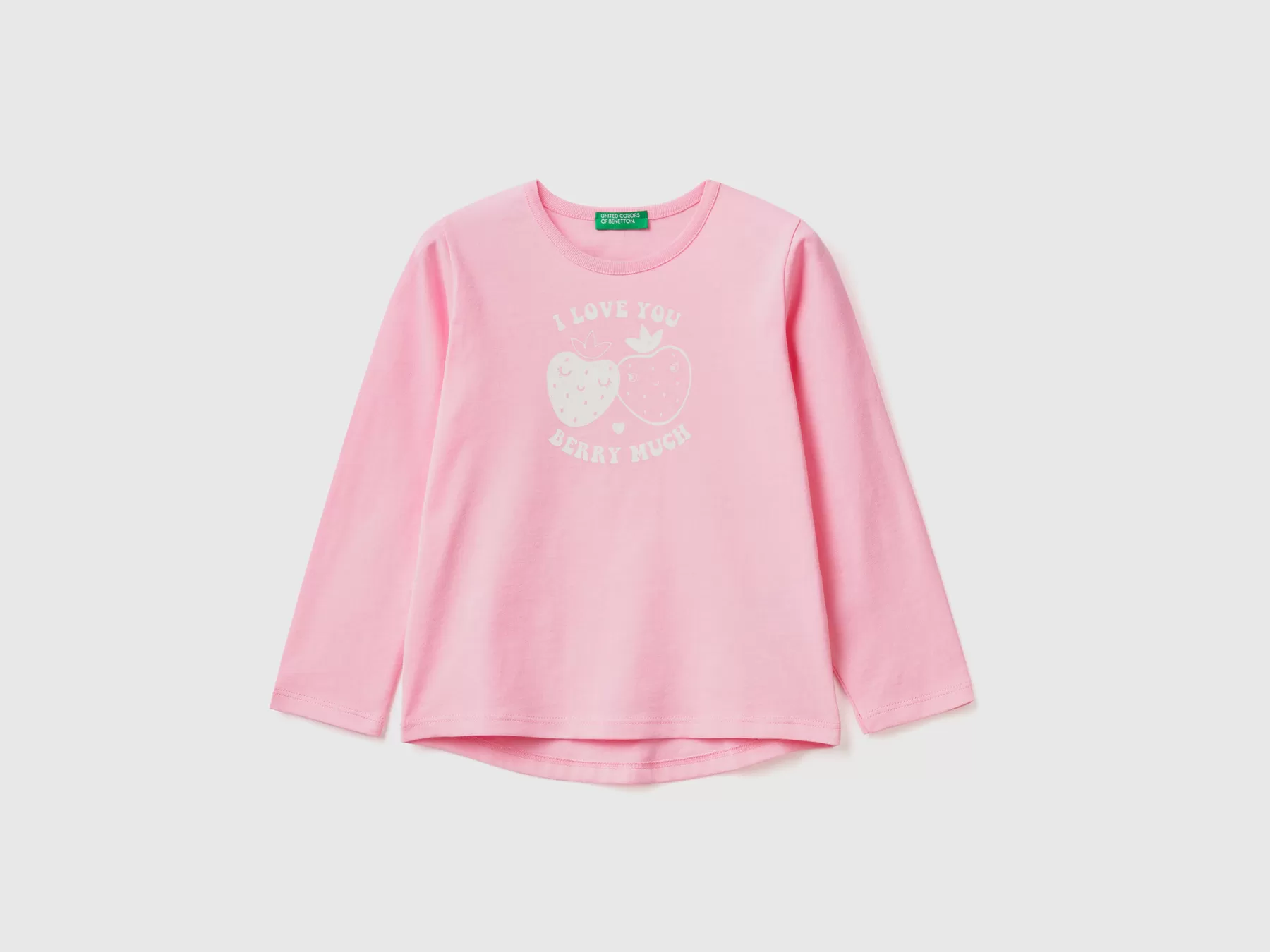 Benetton Maglietta Con Stampa 100% Cotone Rosa Store