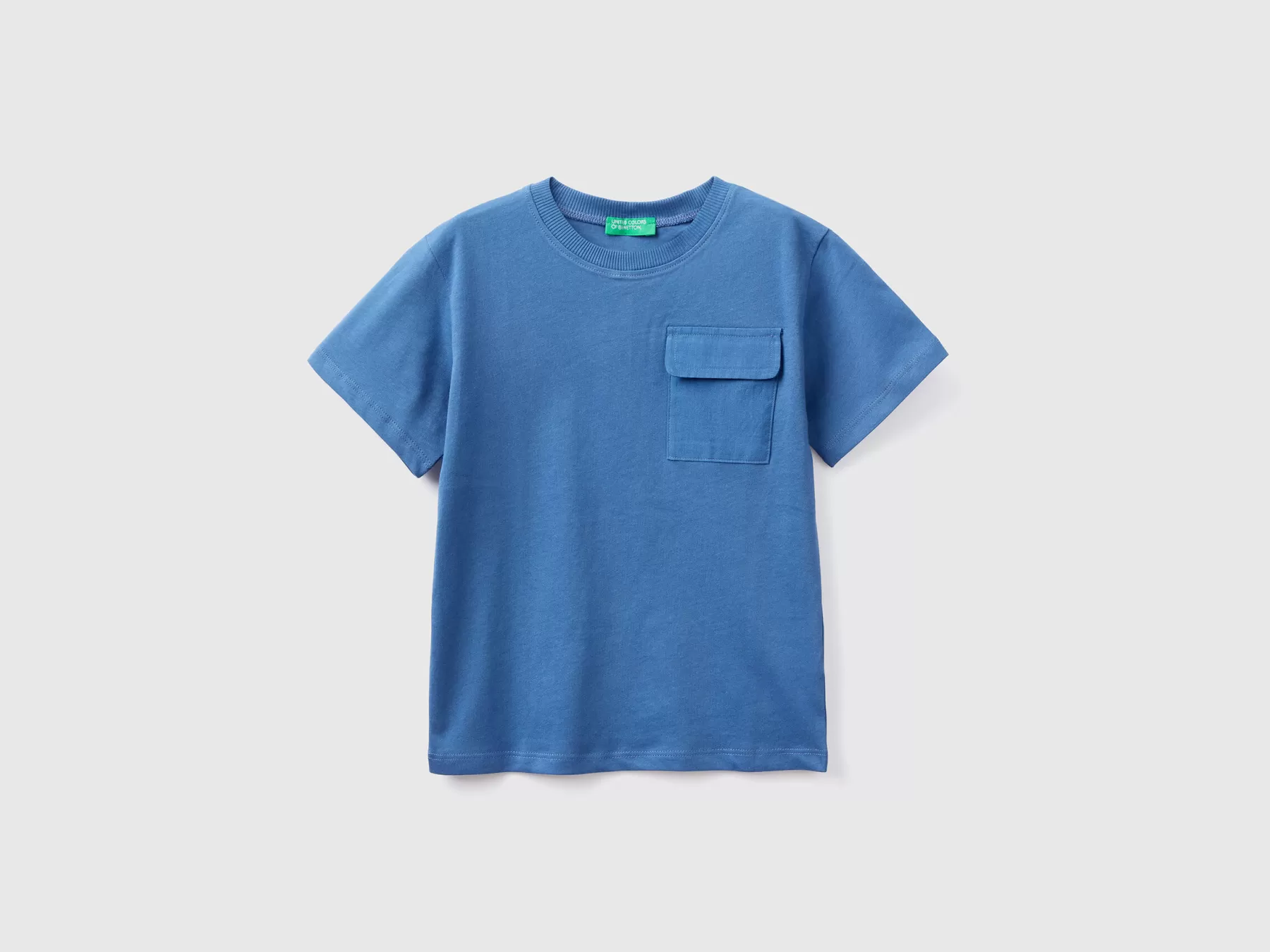 Benetton Maglietta Con Taschino 100% Cotone Bluette Online