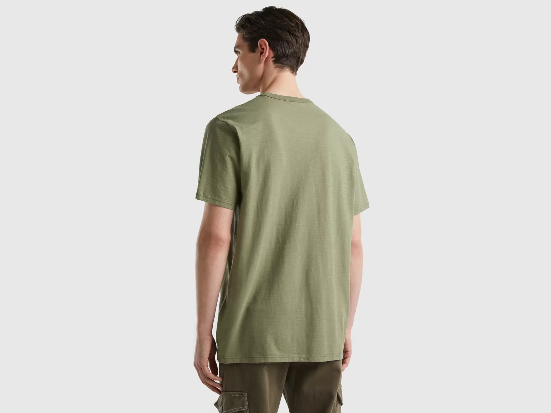 Benetton Maglietta Con Taschino Stampato Verde Militare Hot